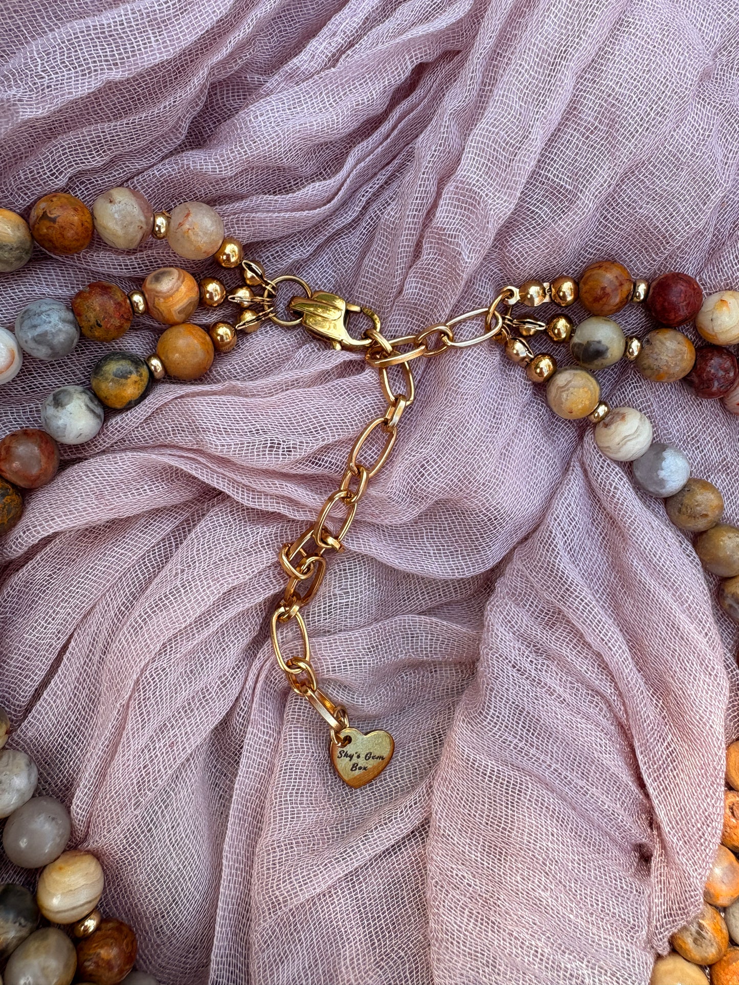 Triple Crazy Lace Agate Cross Necklace