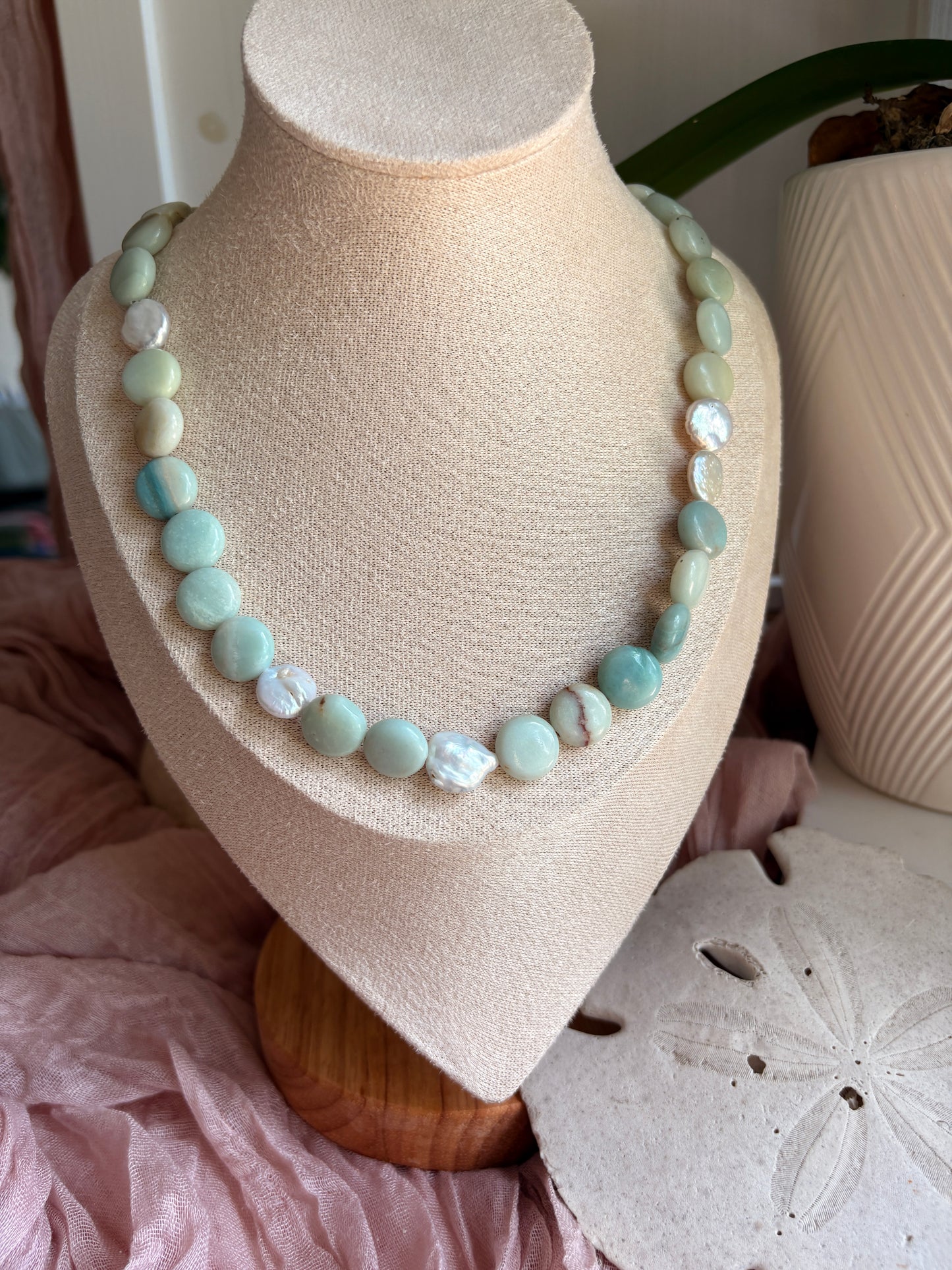Sea Breeze Pearl & Coin Amazonite Necklace