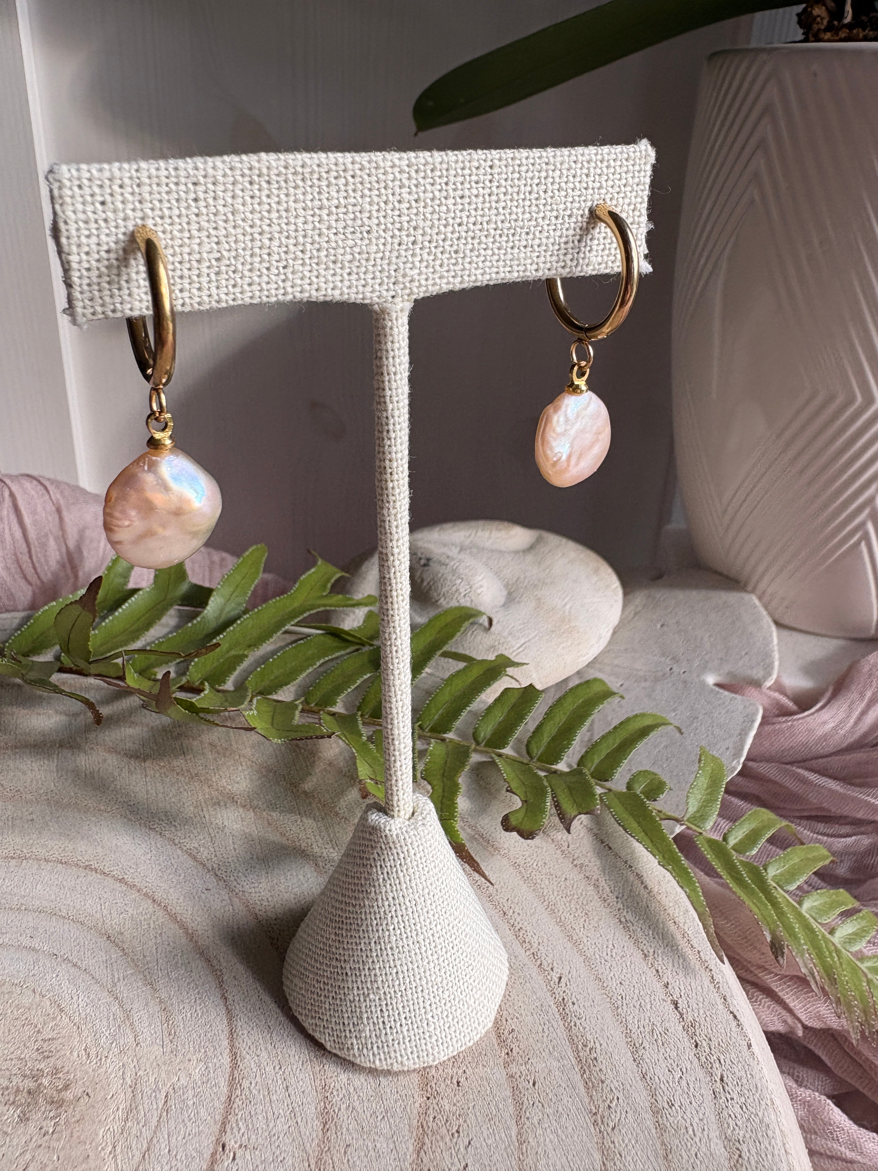 Gold Hoops with Round Pearls