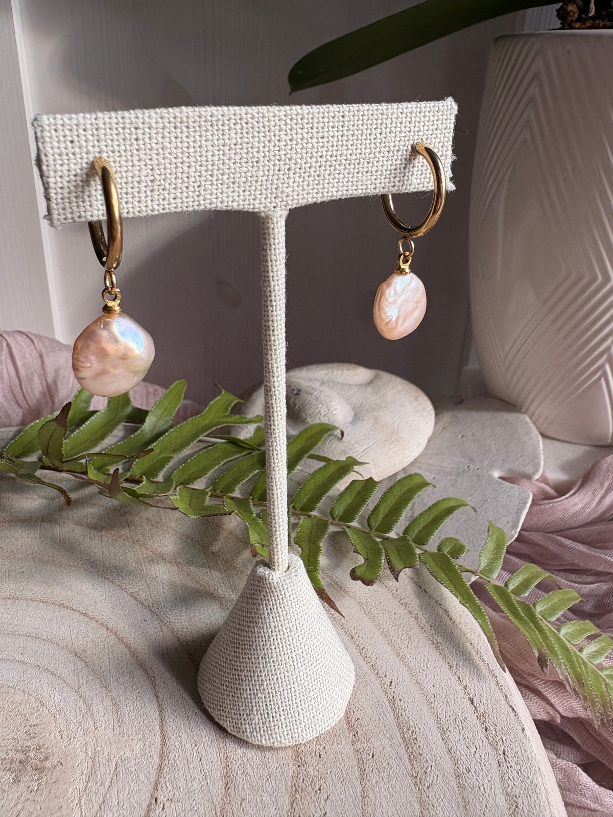 Gold Hoops with Round Pearls