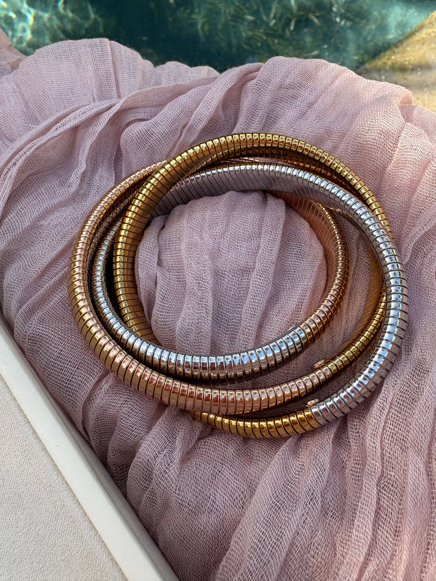 Tricolor Stainless Steel Stretch Bracelet Set