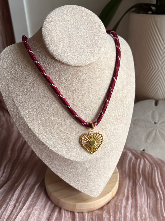 Burgundy Cord with Heart Pendant - Sky’s Gem Box