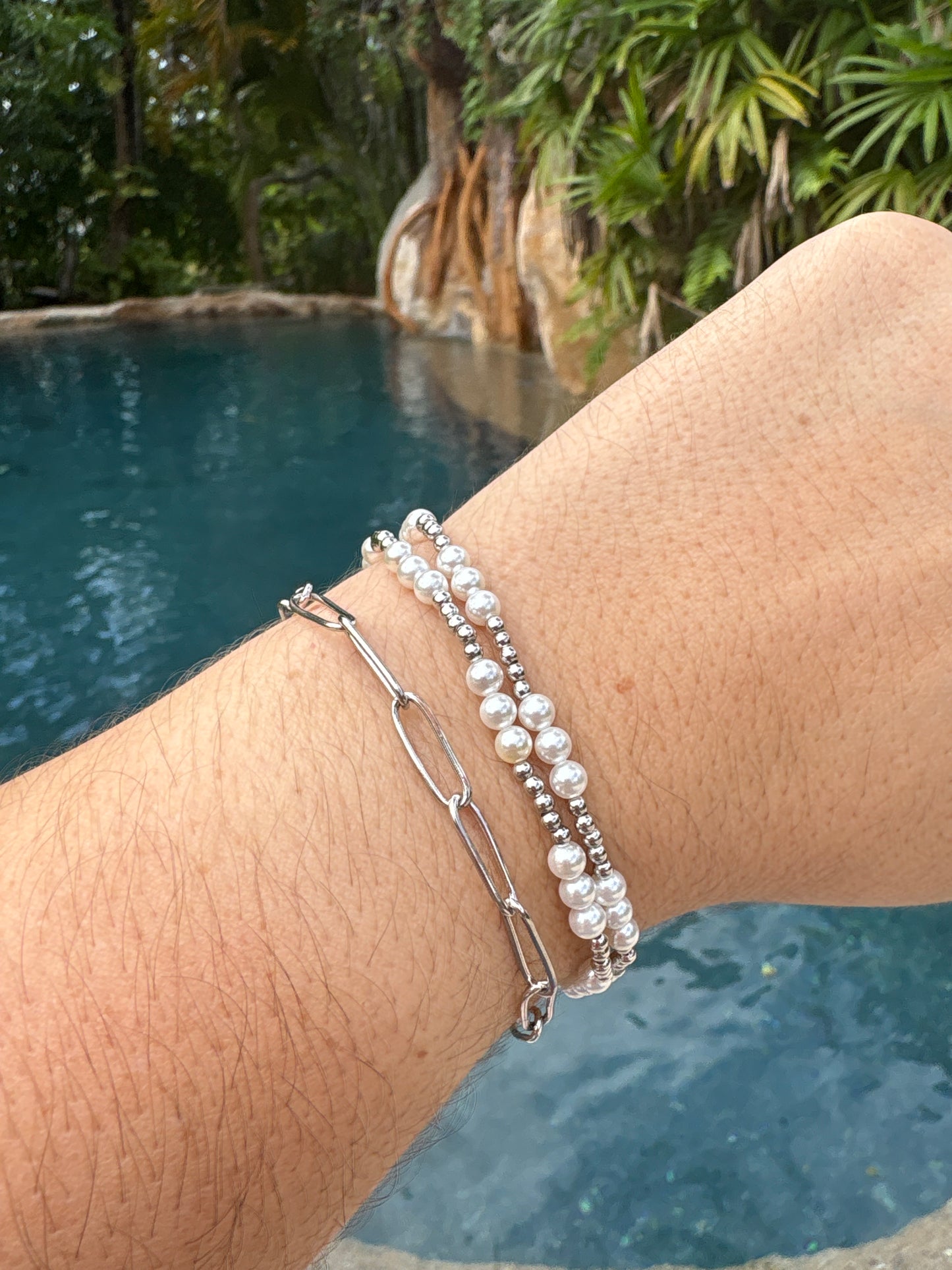 Small Triple Pearl Beaded Bracelet