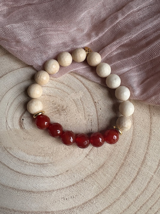 Carnelian and Fossil Jasper Bracelet