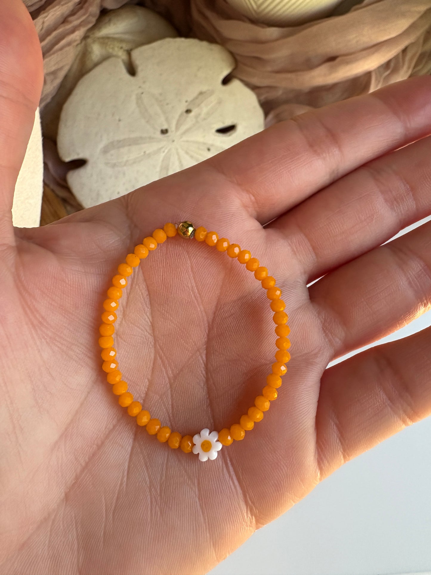 Kids- Orange Czech Glass Daisy Bracelet