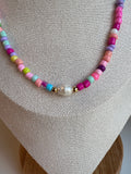 Colorful Seed Bead with Pearl Necklace - Sky’s Gem Box