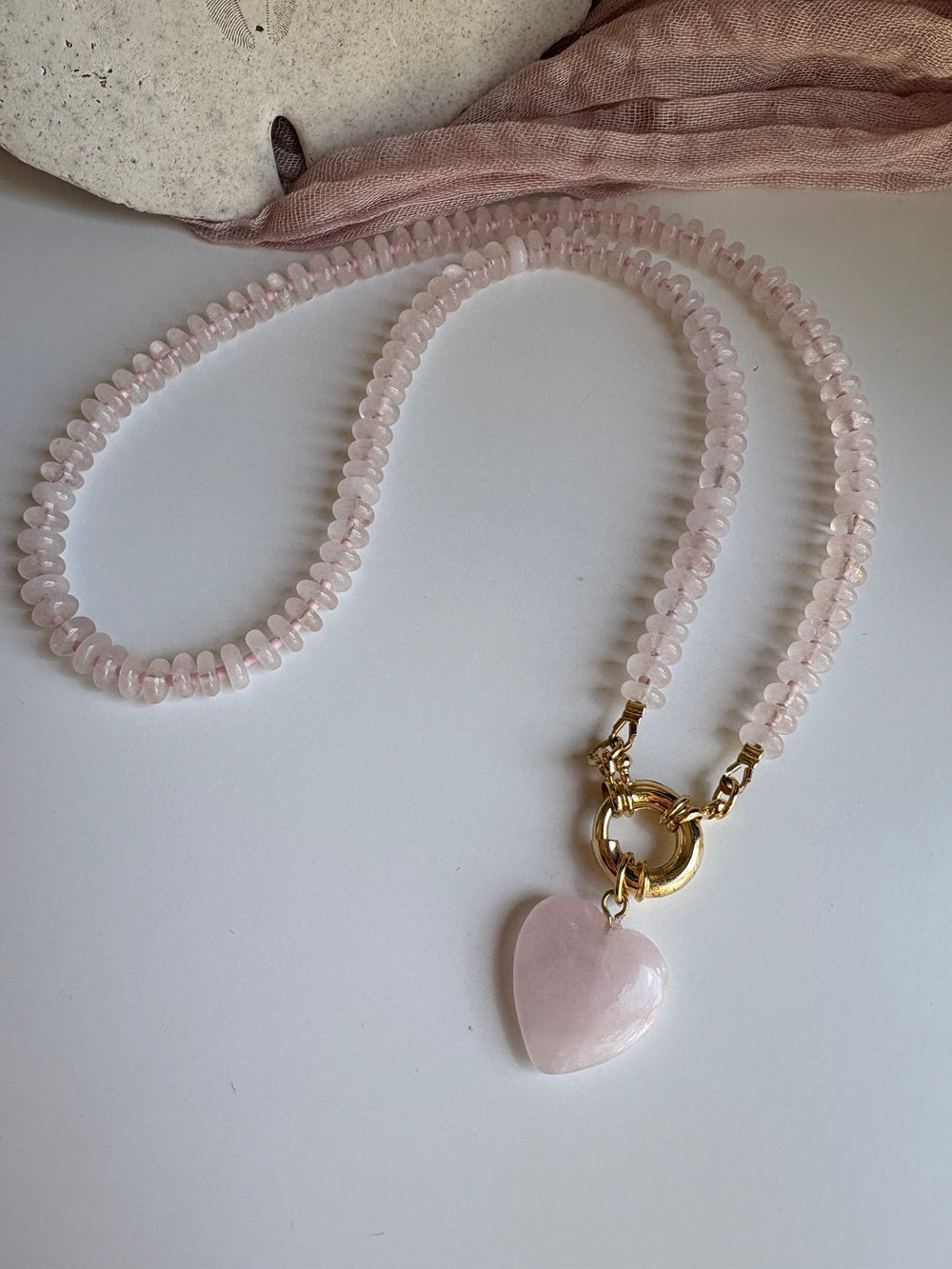 Pink Agate Necklace with Heart Pendant - Sky’s Gem Box