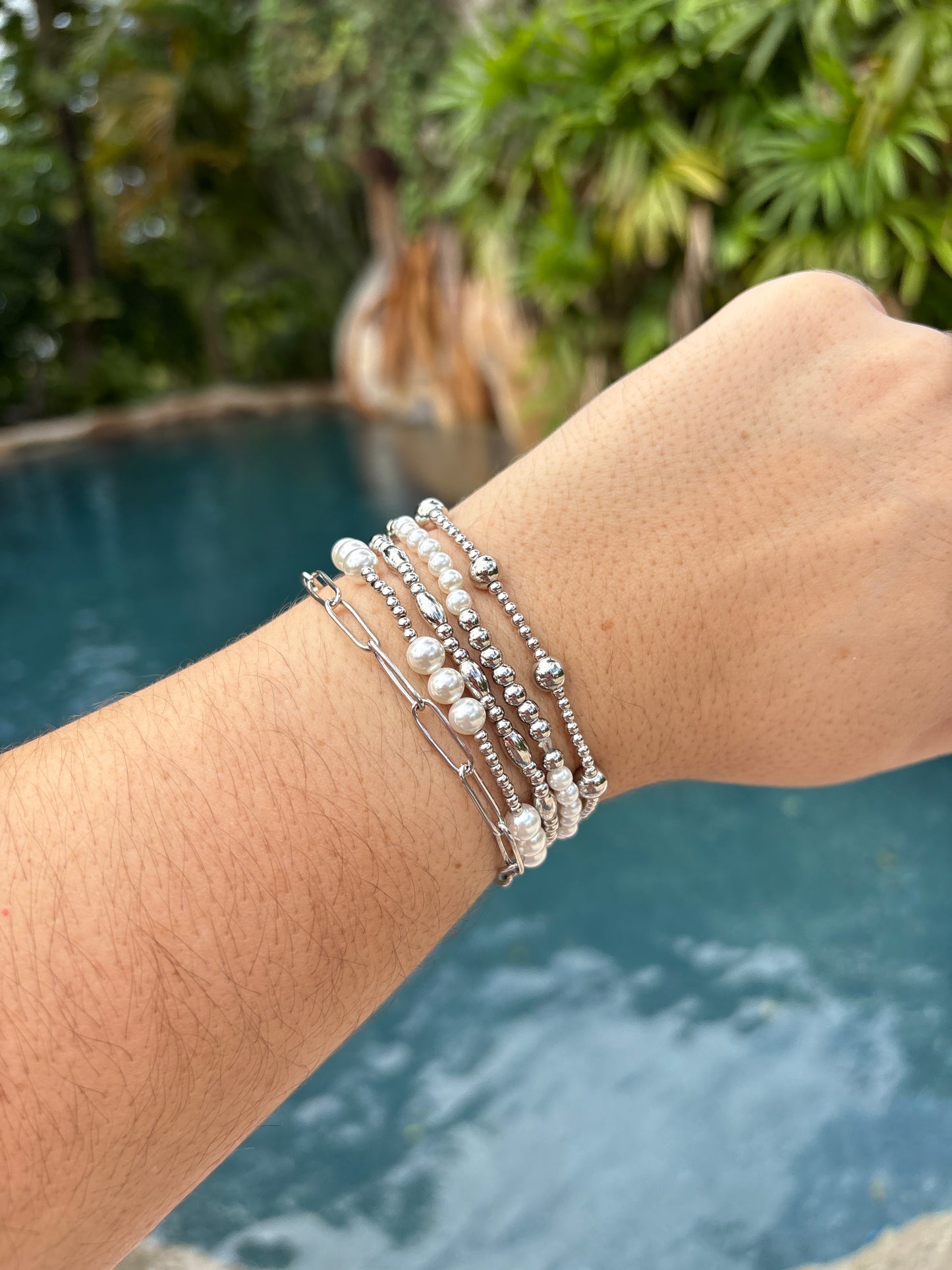 Medium and Small Silver Beaded Bracelet