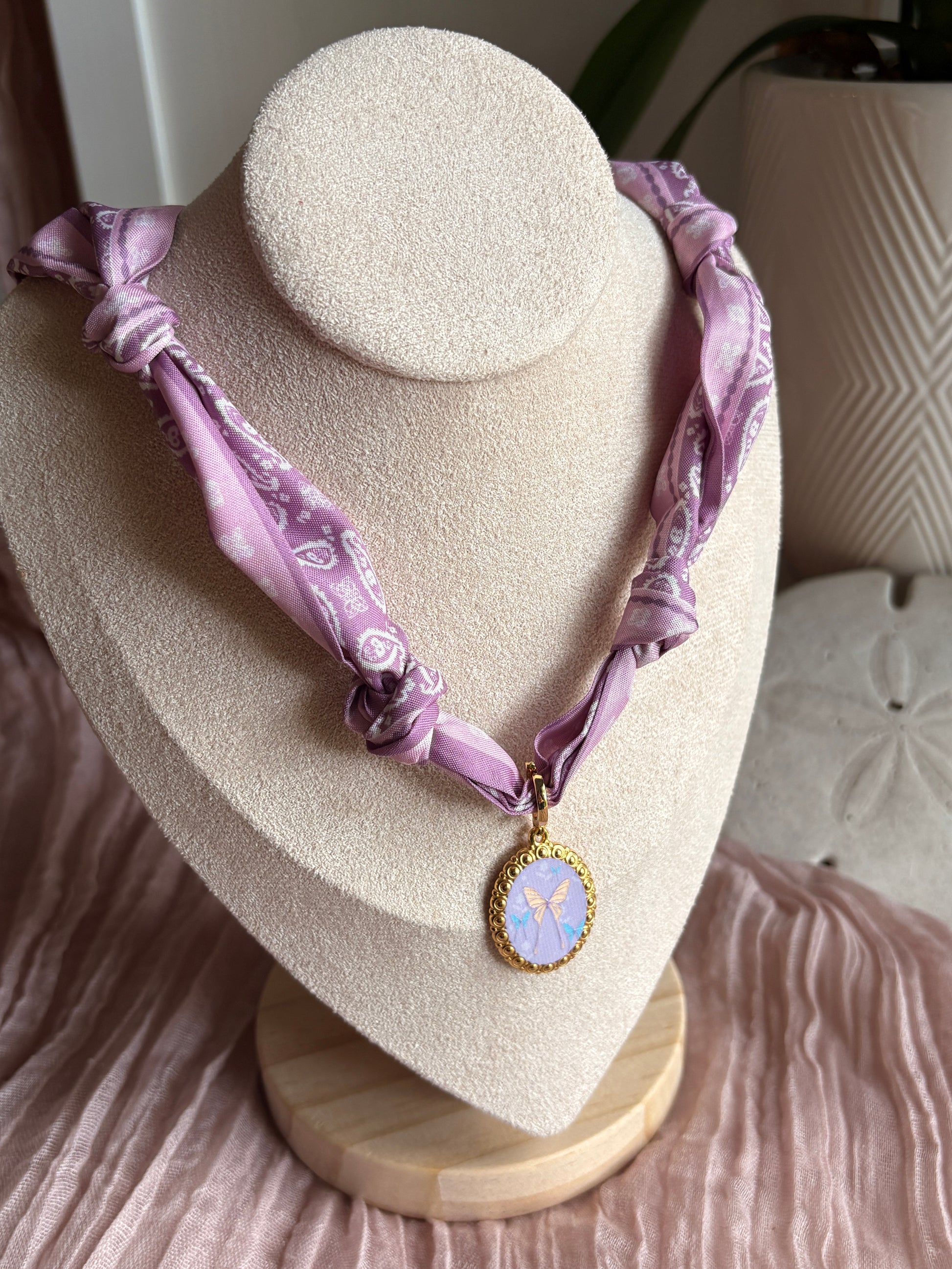 Lavender Scarf with Butterfly Pendant - Sky’s Gem Box