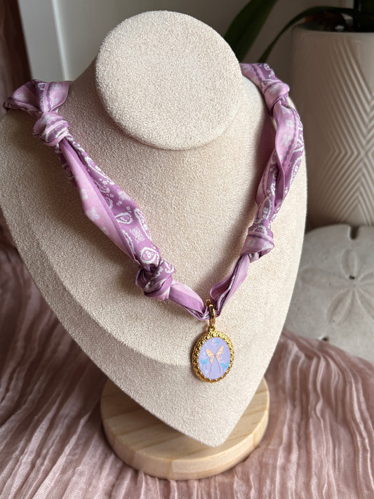 Lavender Scarf with Butterfly Pendant - Sky’s Gem Box