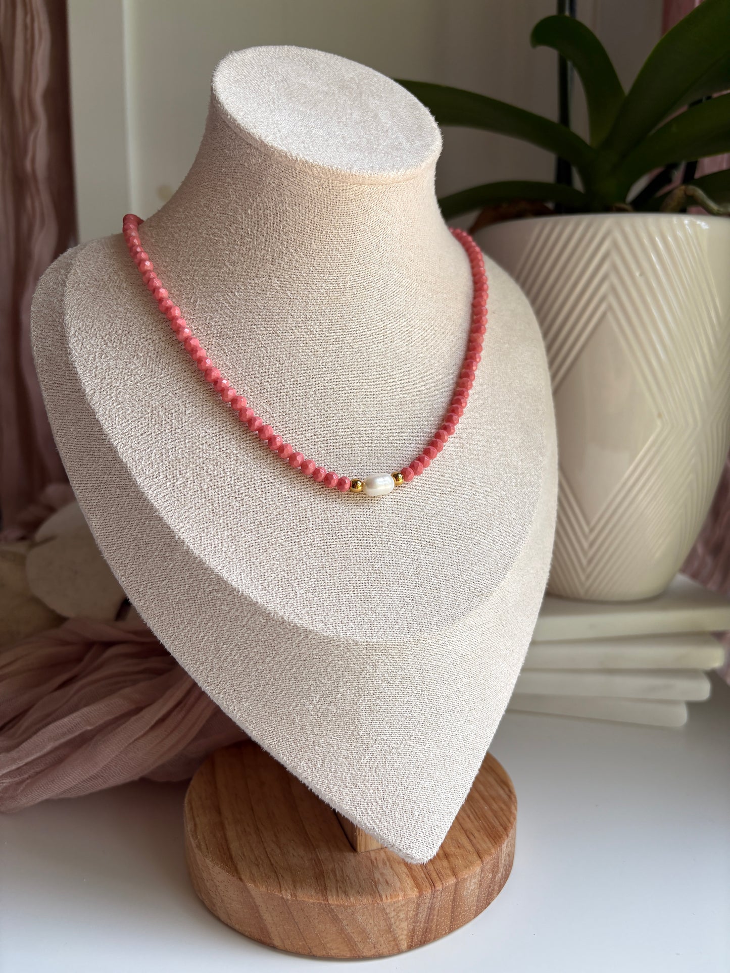 Czech Glass Necklace with Single Pearl