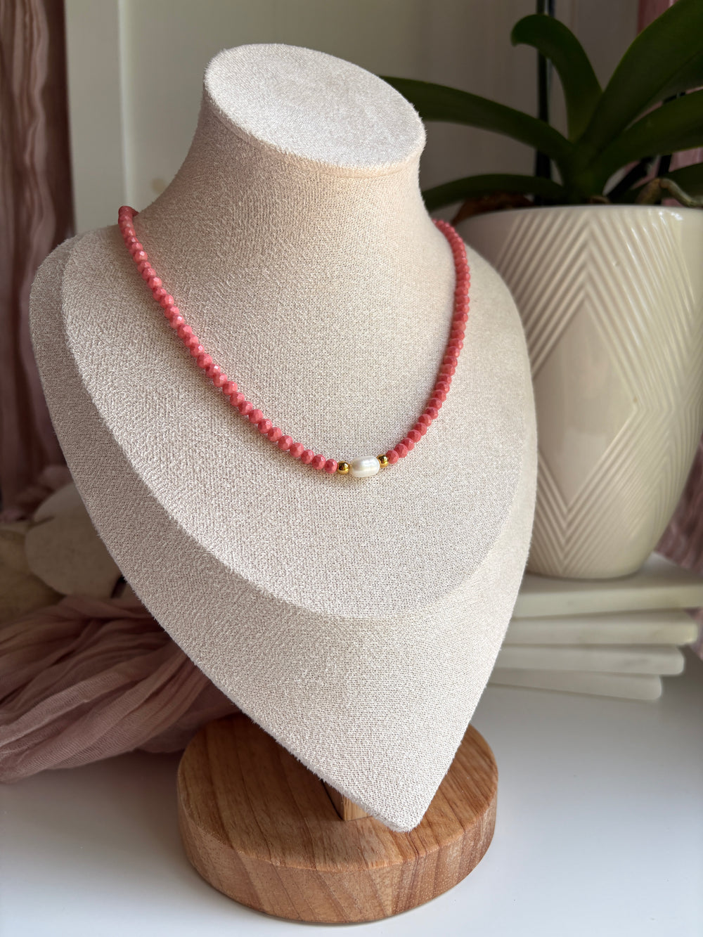 Czech Glass Necklace with Single Pearl - Sky’s Gem Box