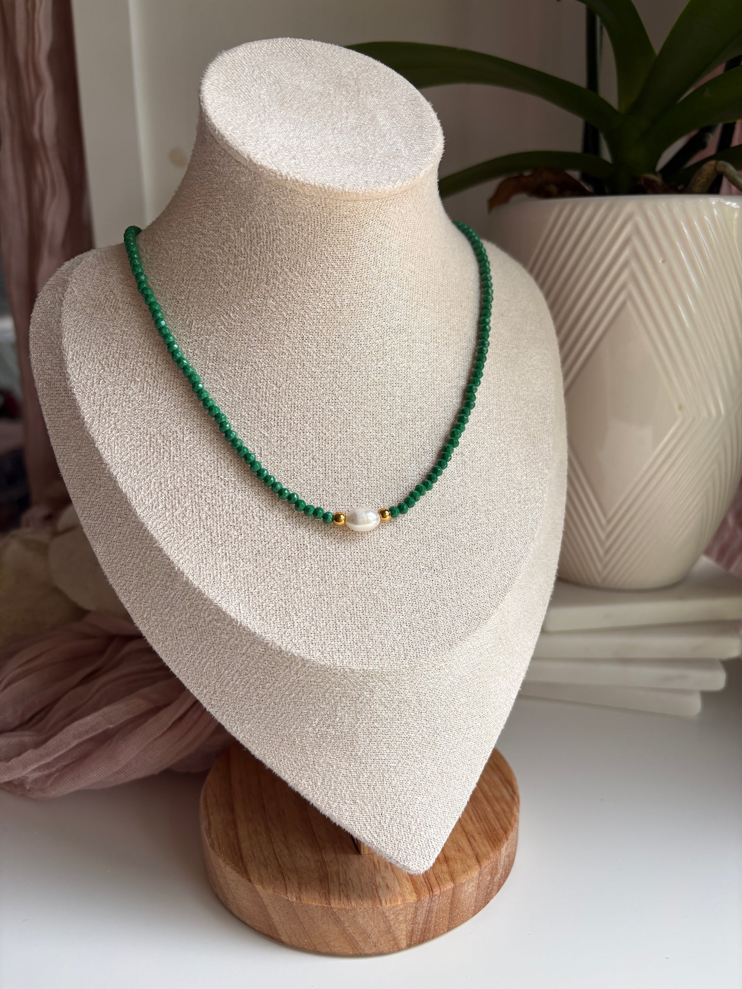 Czech Glass Necklace with Single Pearl