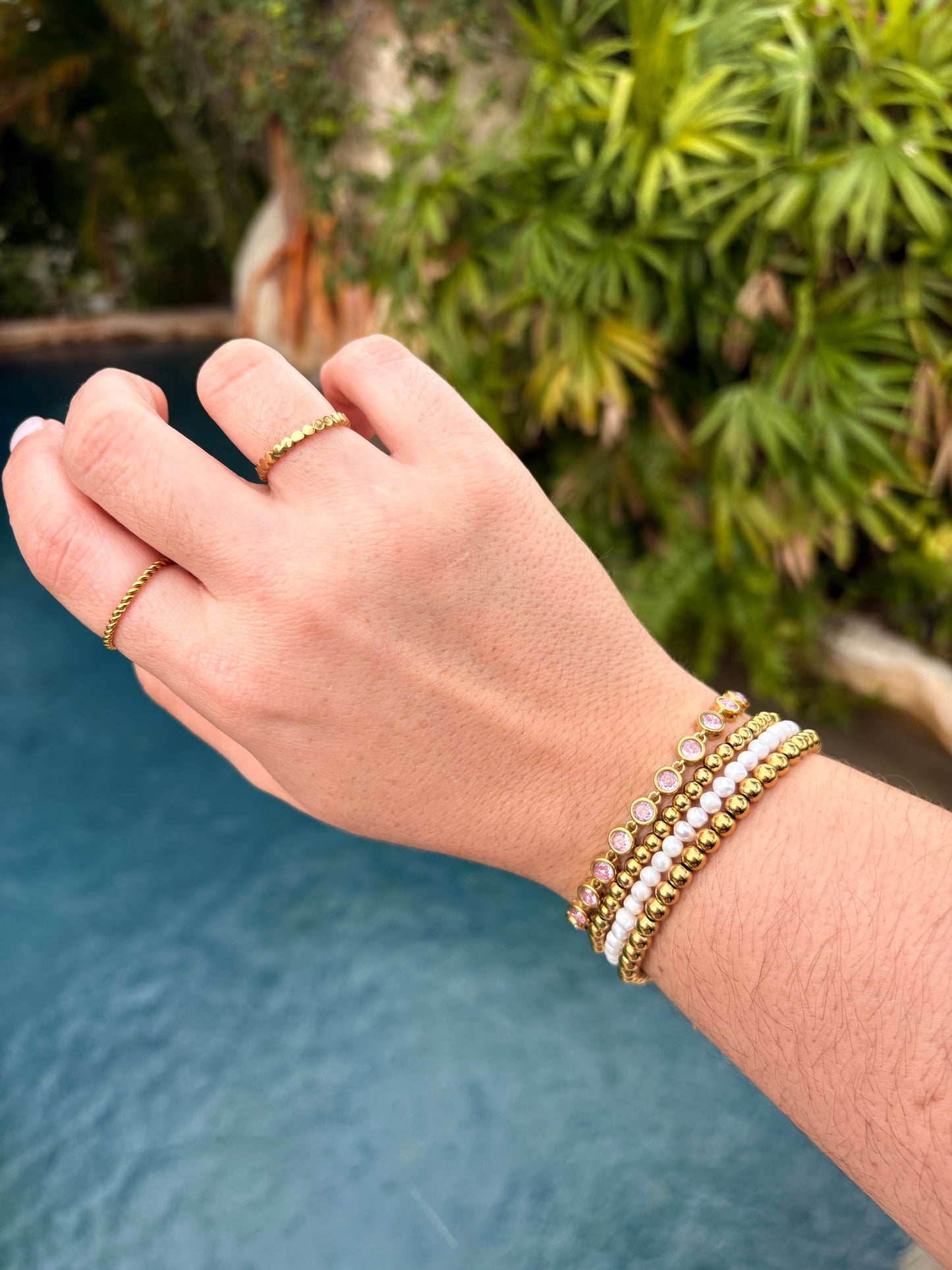 Round Bezel Tennis Bracelet- Pink or White
