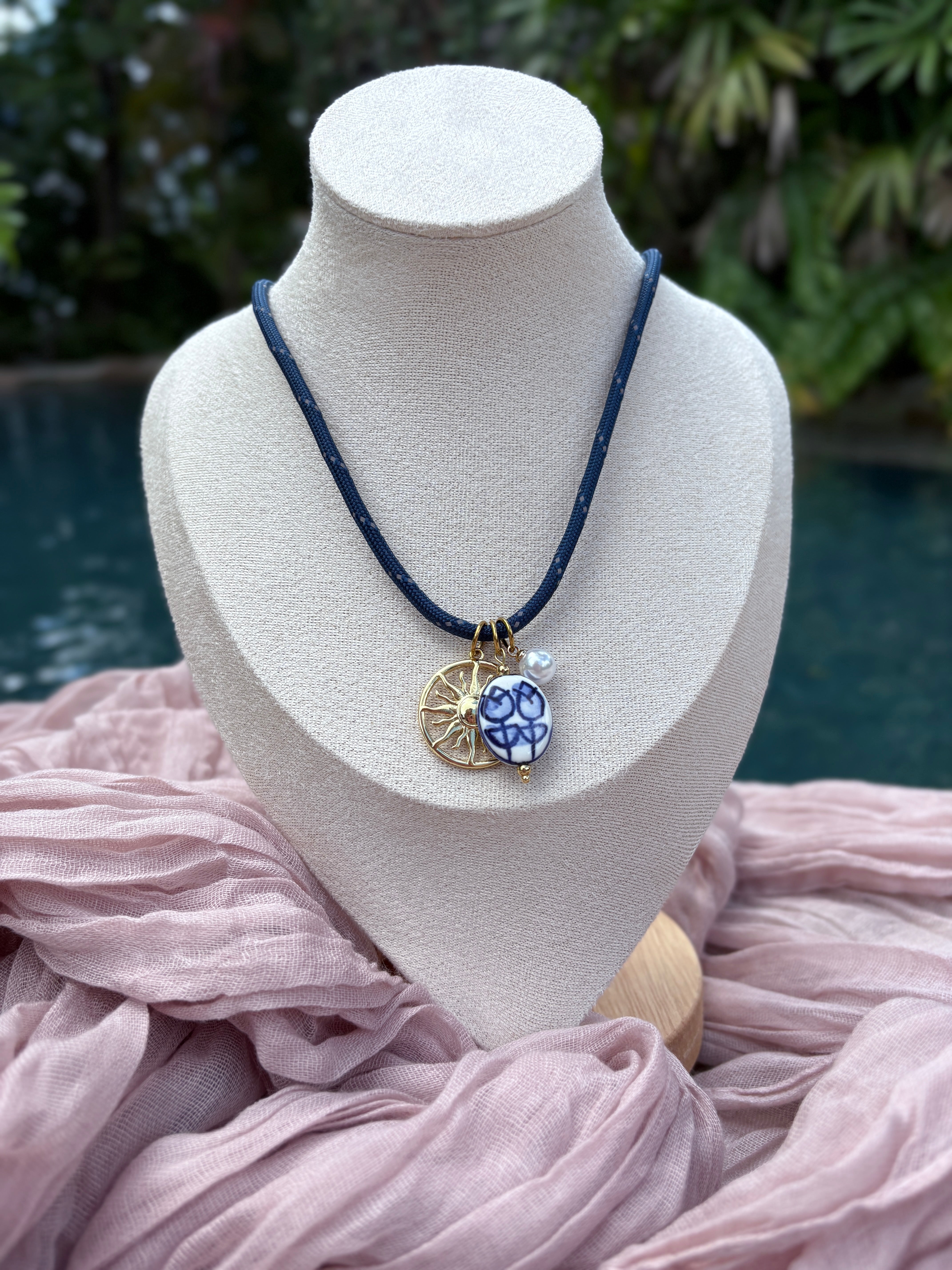 Navy Blue Cord 3 Charms Necklace - Sky’s Gem Box