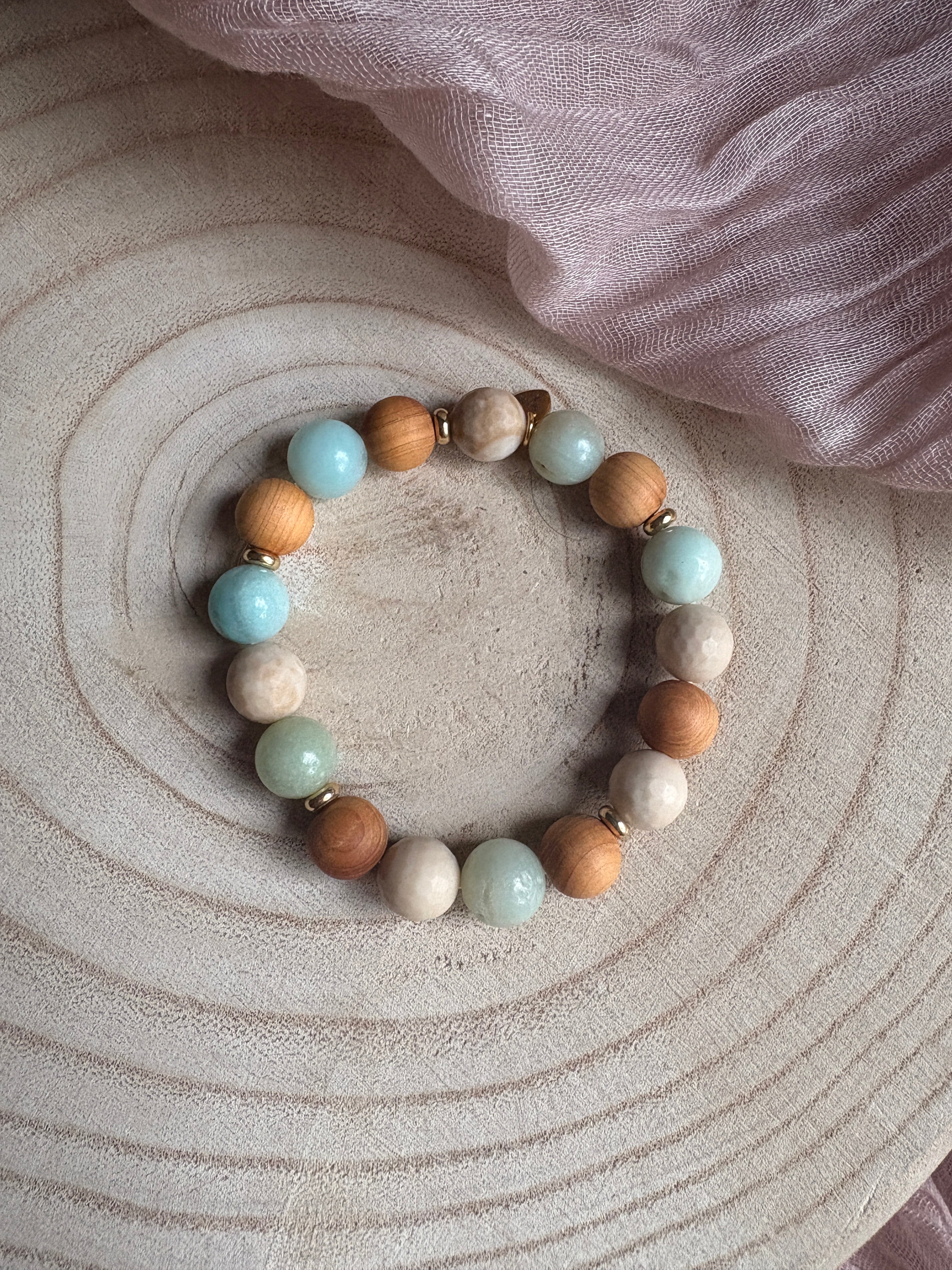 Amazonite, Wood and Fossil Jasper Bracelet