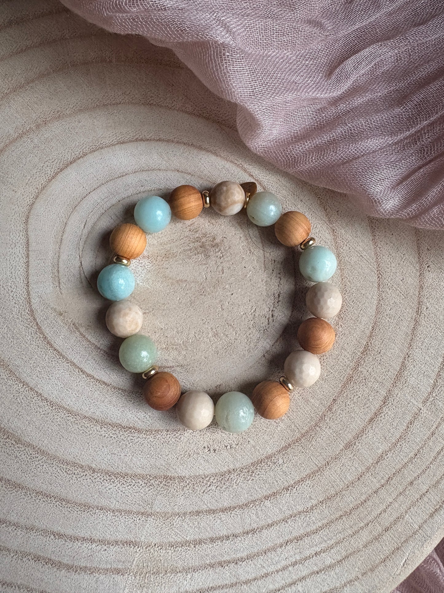 Amazonite, Wood and Fossil Jasper Bracelet