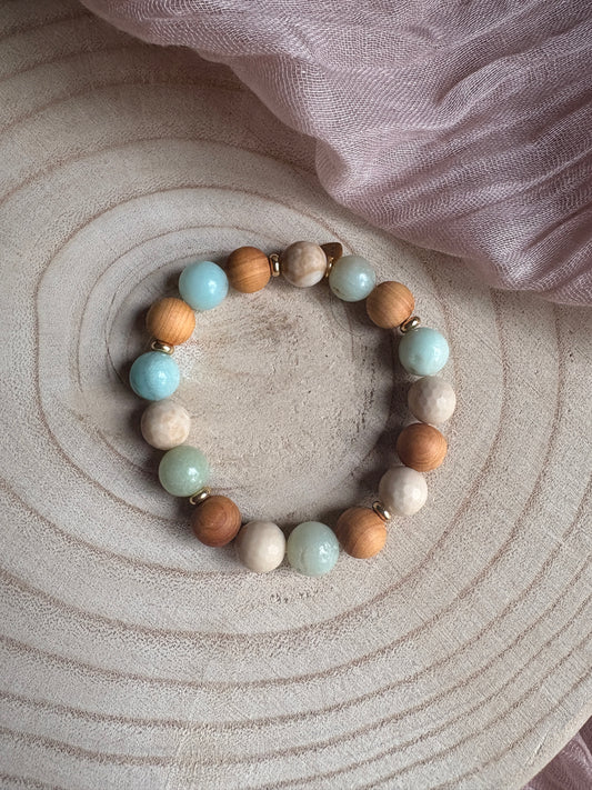 Amazonite, Wood and Fossil Jasper Bracelet