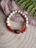 Fossil Jasper, Carnelian & Wood Statement Bracelet