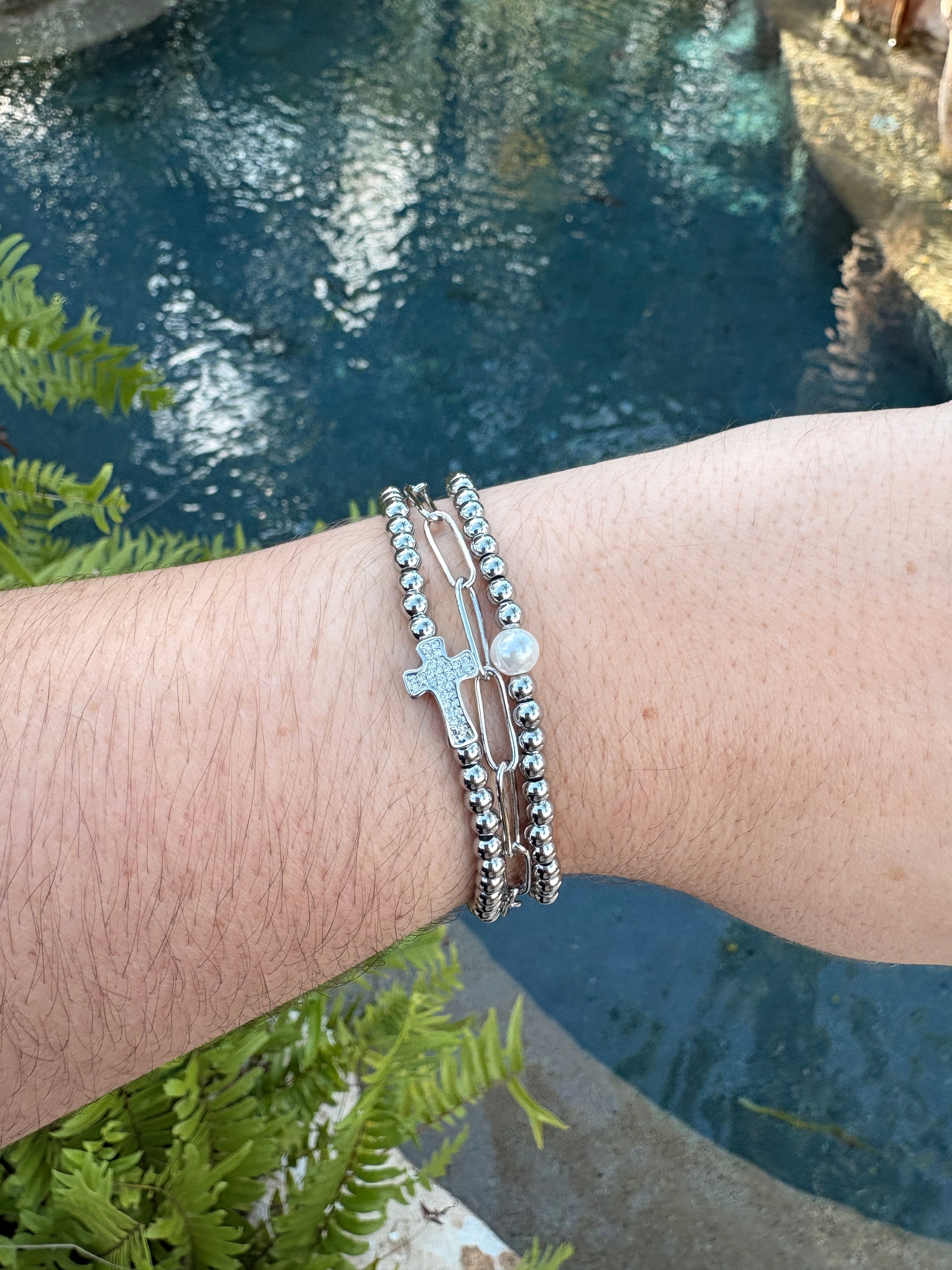 Chunky CZ Cross beaded bracelet