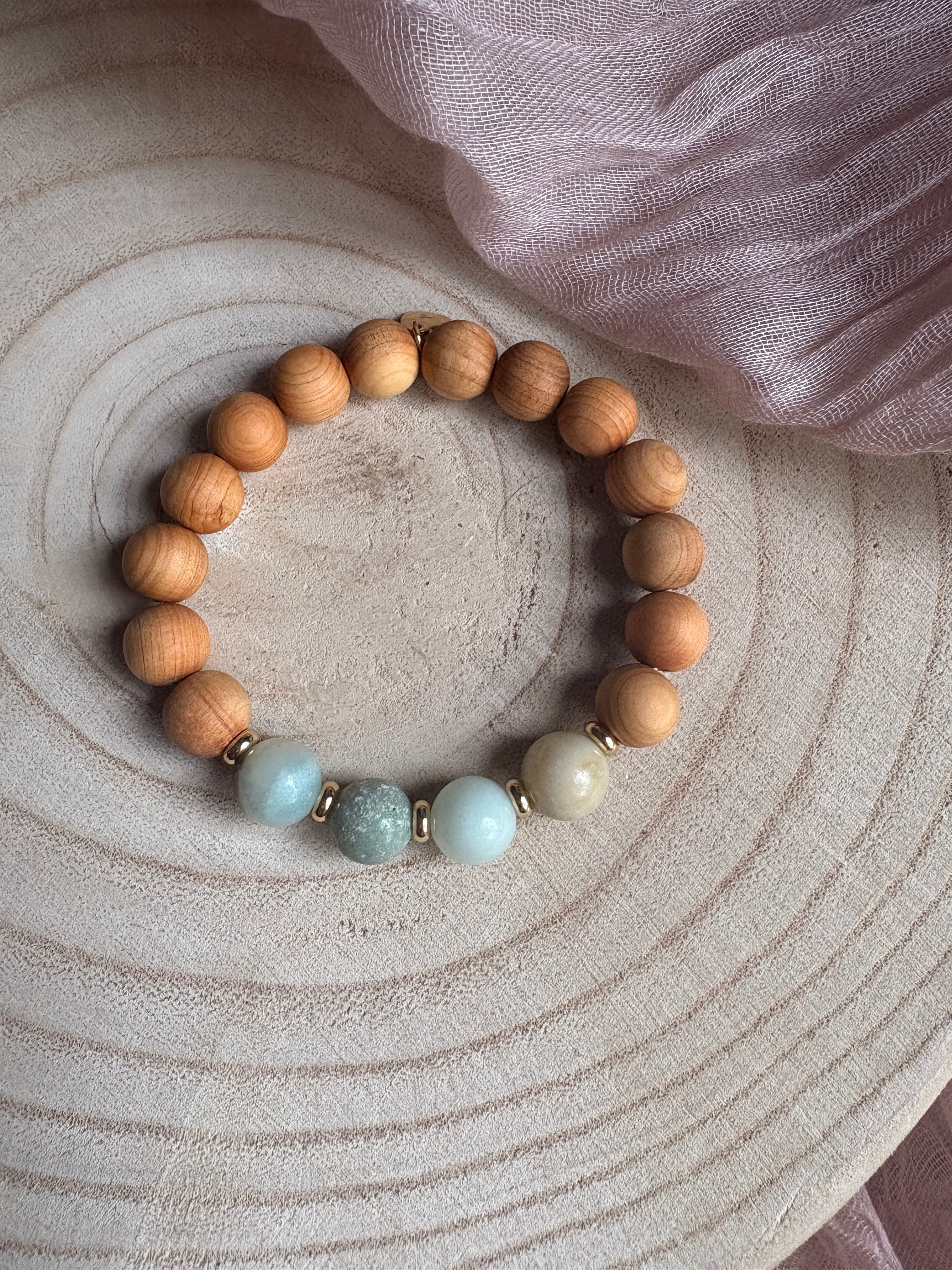 Amazonite and Wood Bracelet