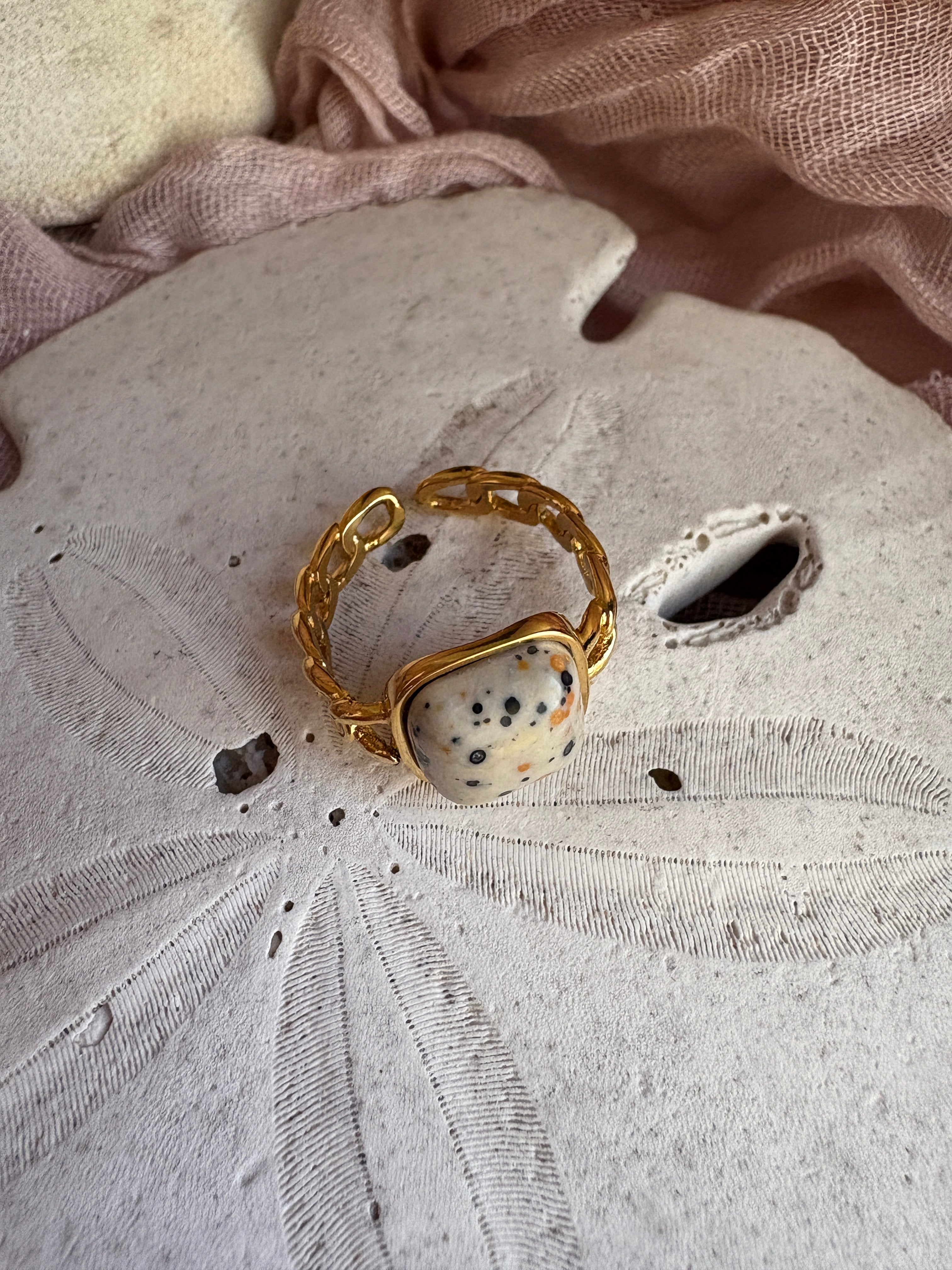 Adjustable Dalmatian Jasper Chain Ring - Sky’s Gem Box