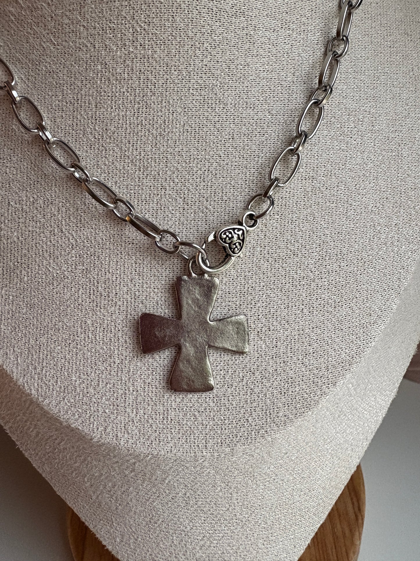 Chunky Hammered Cross Necklace