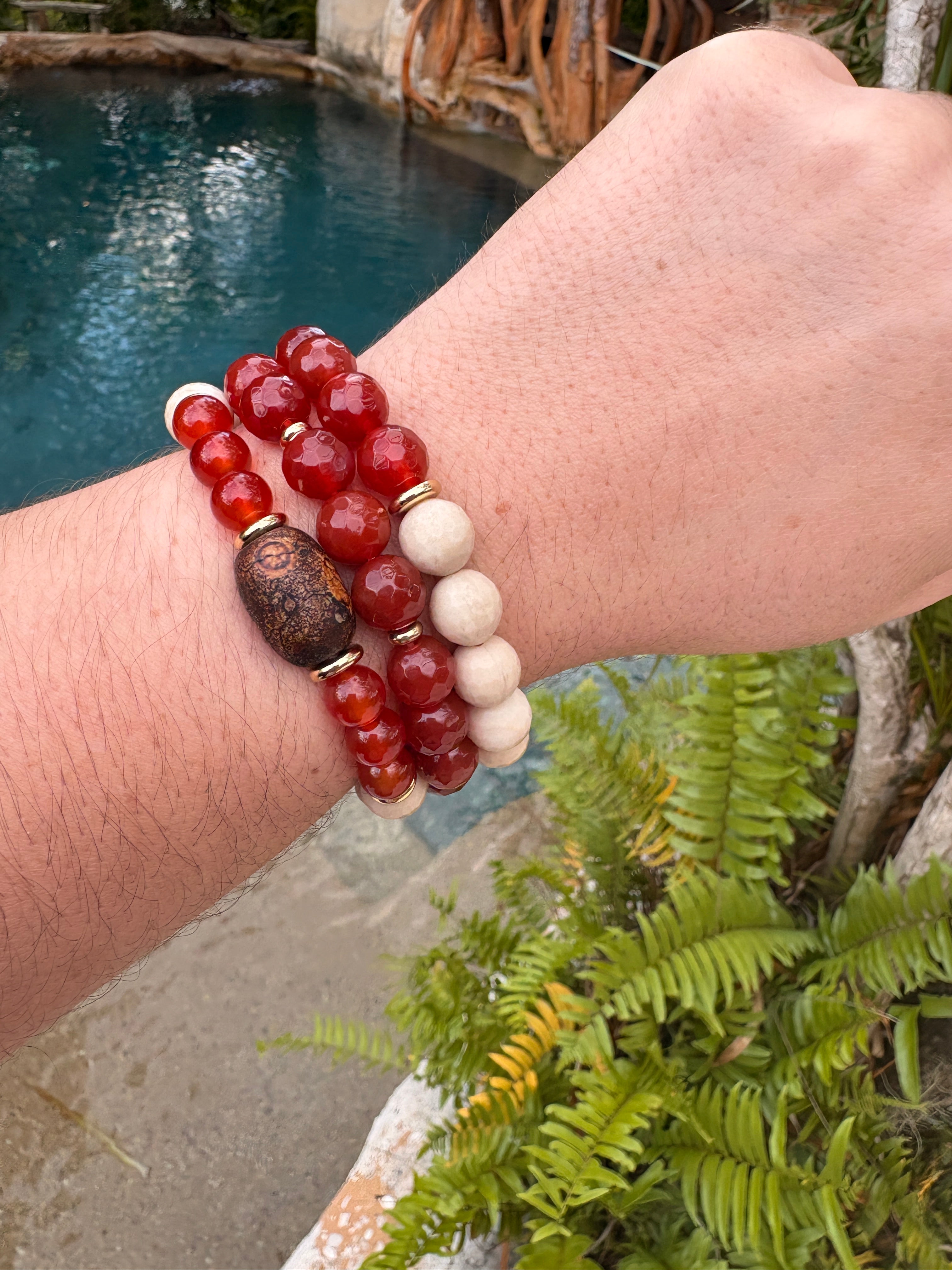 Carnelian and Fossil Jasper Bracelet