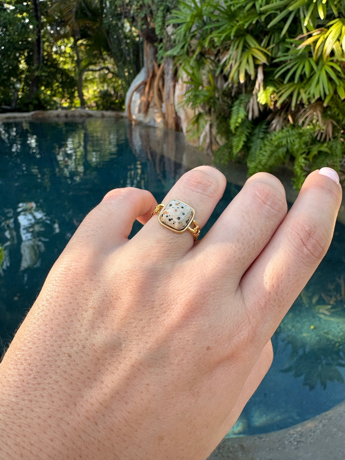 Adjustable Dalmatian Jasper Chain Ring