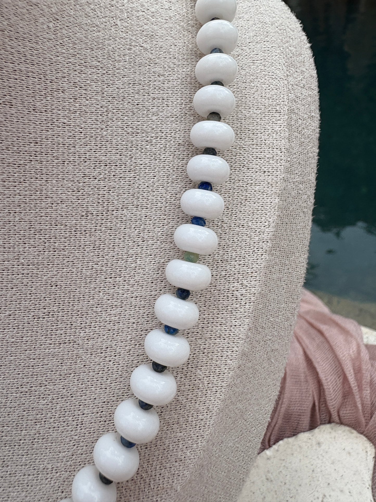 White Agate and Lapis Lazuli Bead Necklace