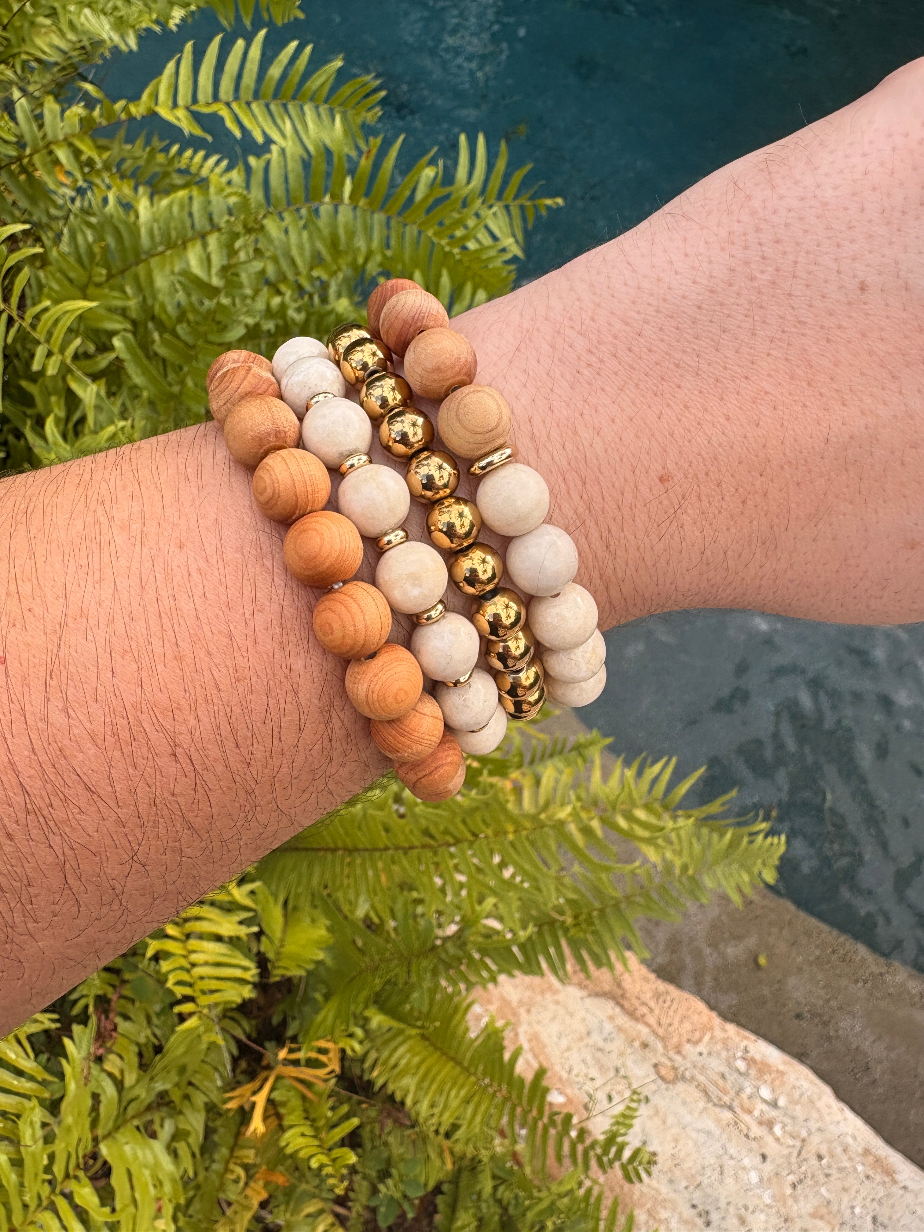Fossil Jasper and Wood Bracelet
