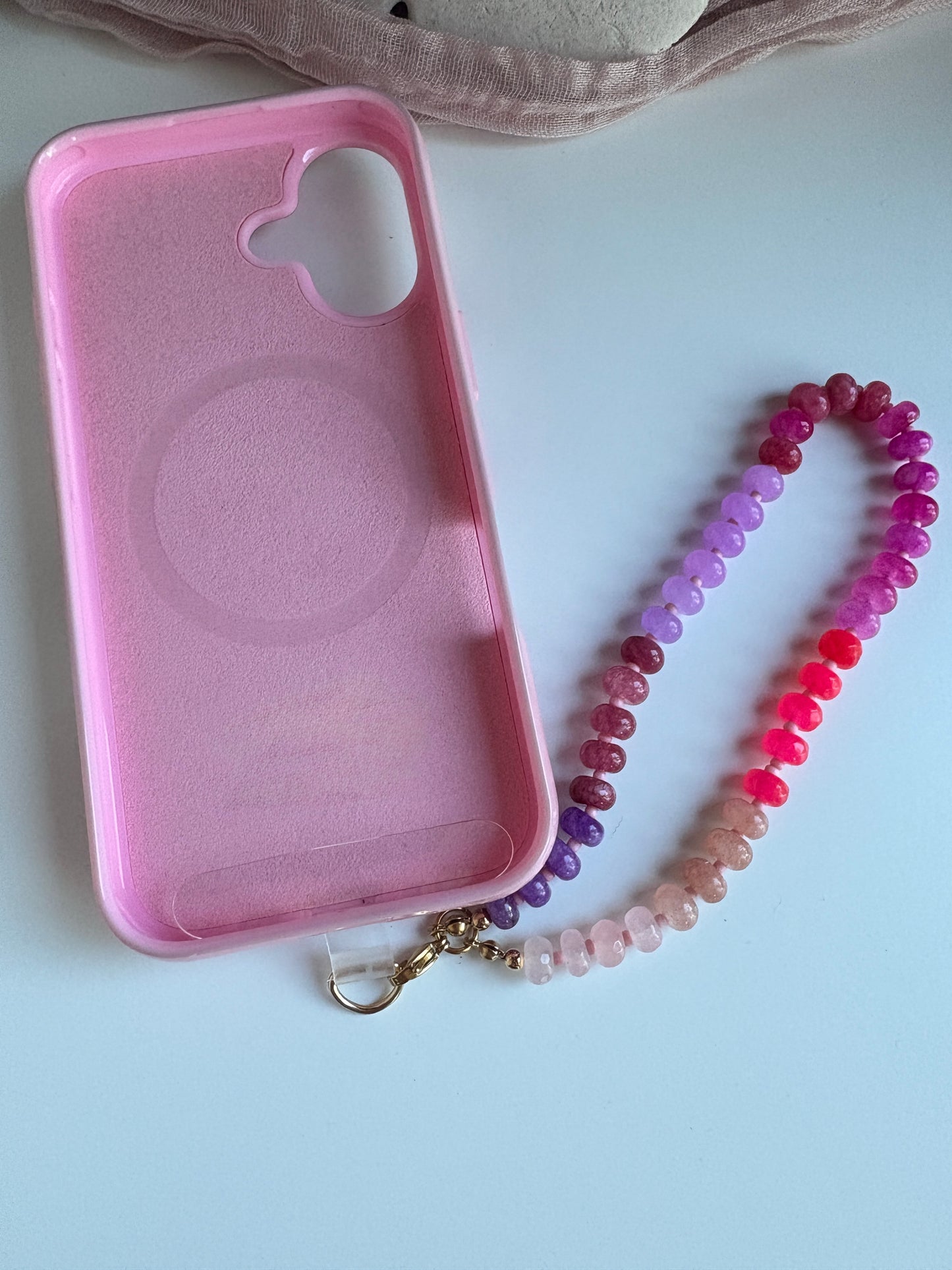 Pink and Purple Agate Beads Phone Strap