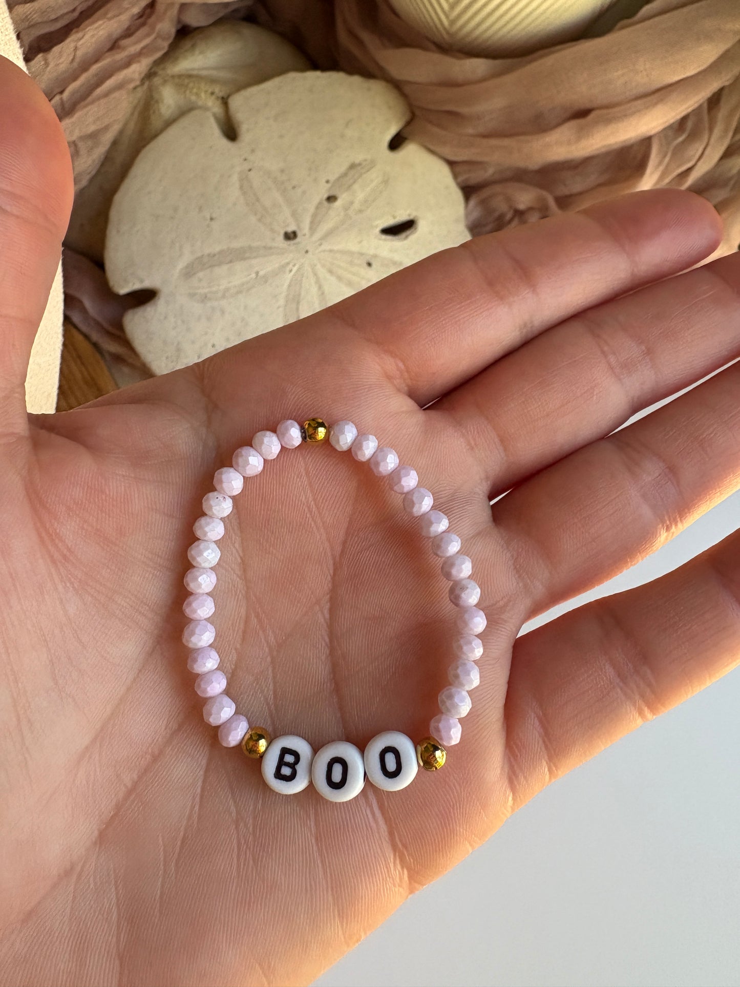 Kids- Lavender “BOO” Czech Glass Bracelet