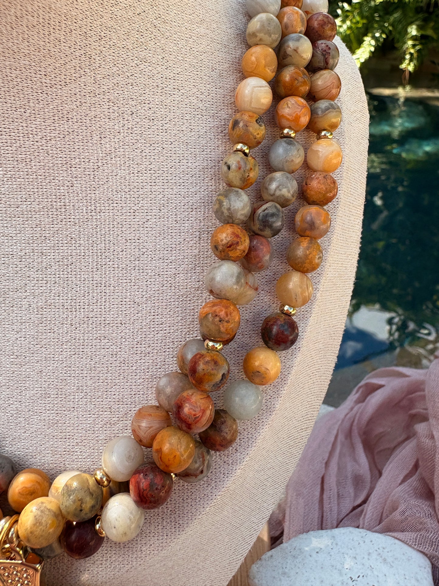 Triple Crazy Lace Agate Cross Necklace
