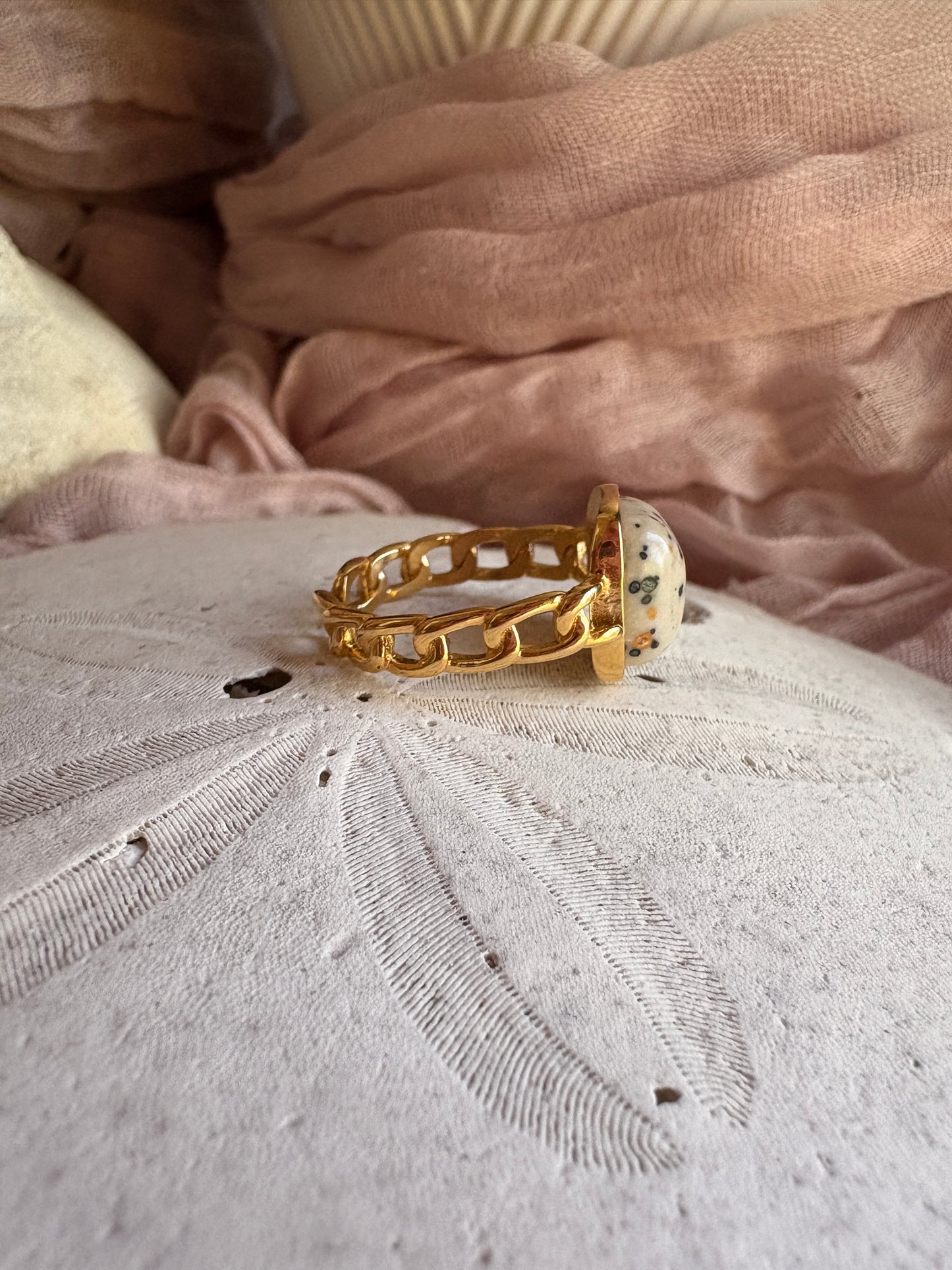 Adjustable Dalmatian Jasper Chain Ring
