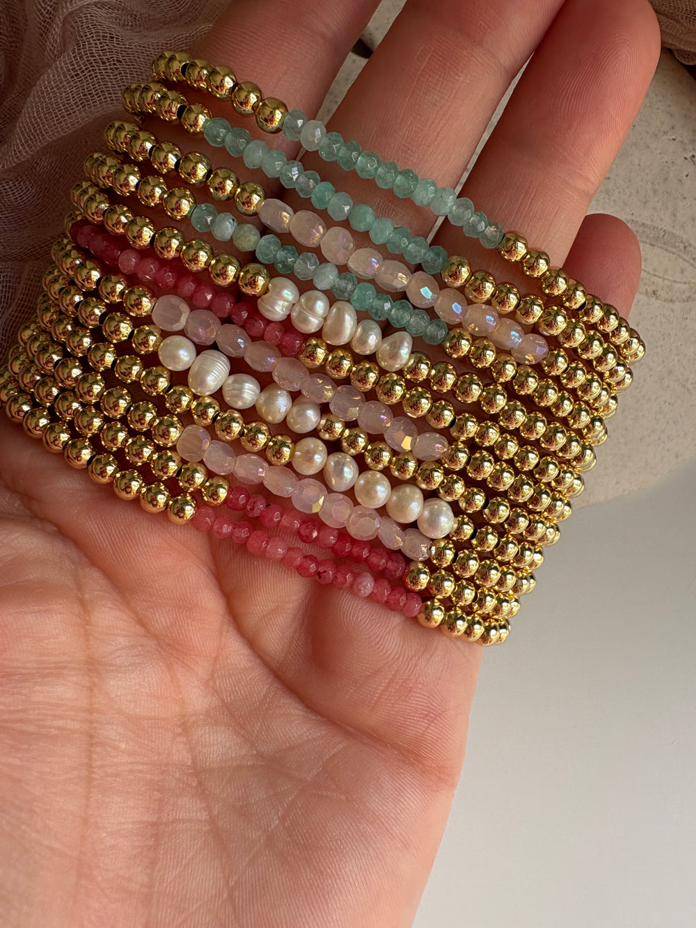 Agate or Pearl Stretch Bracelet - Sky’s Gem Box