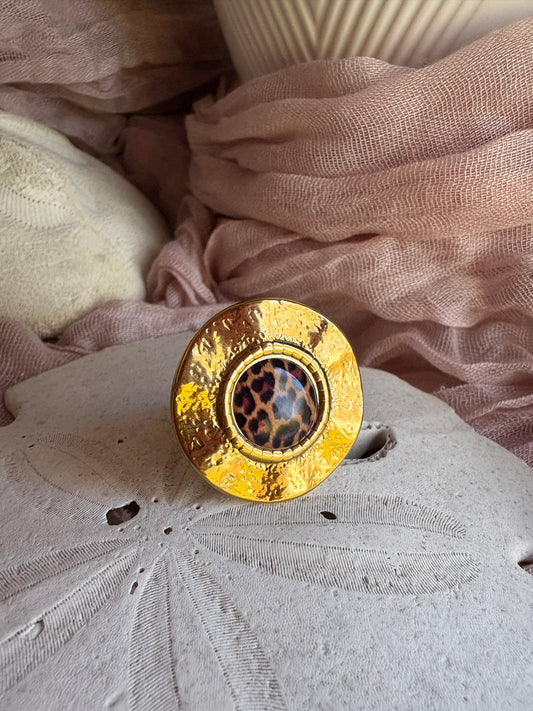 Adjustable Leopard Print Statement Ring