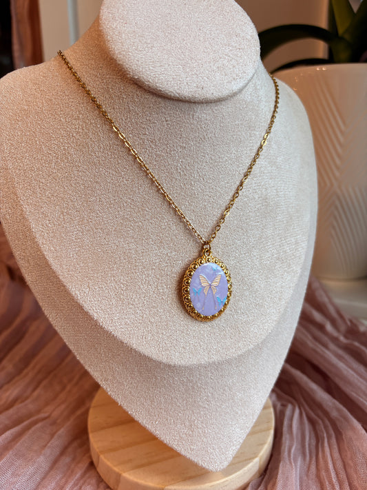 Lavender Butterfly Pendant Nacklace - Sky’s Gem Box
