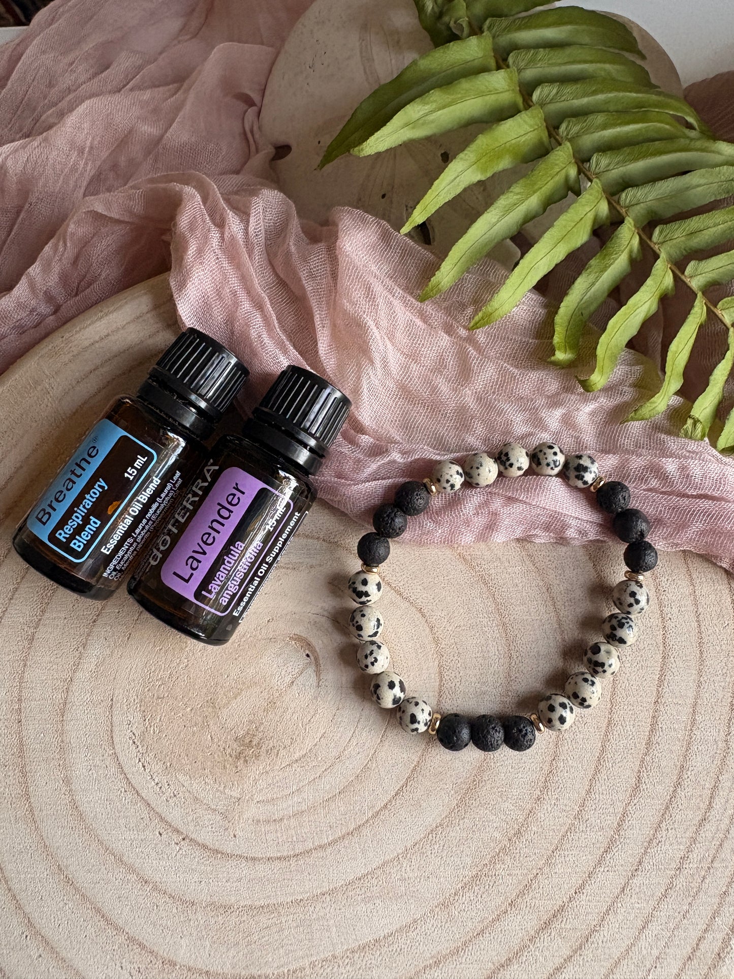 Lava Beads and Dalmatian Jasper Bracelet