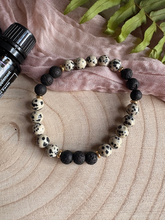 Lava Beads and Dalmatian Jasper Bracelet
