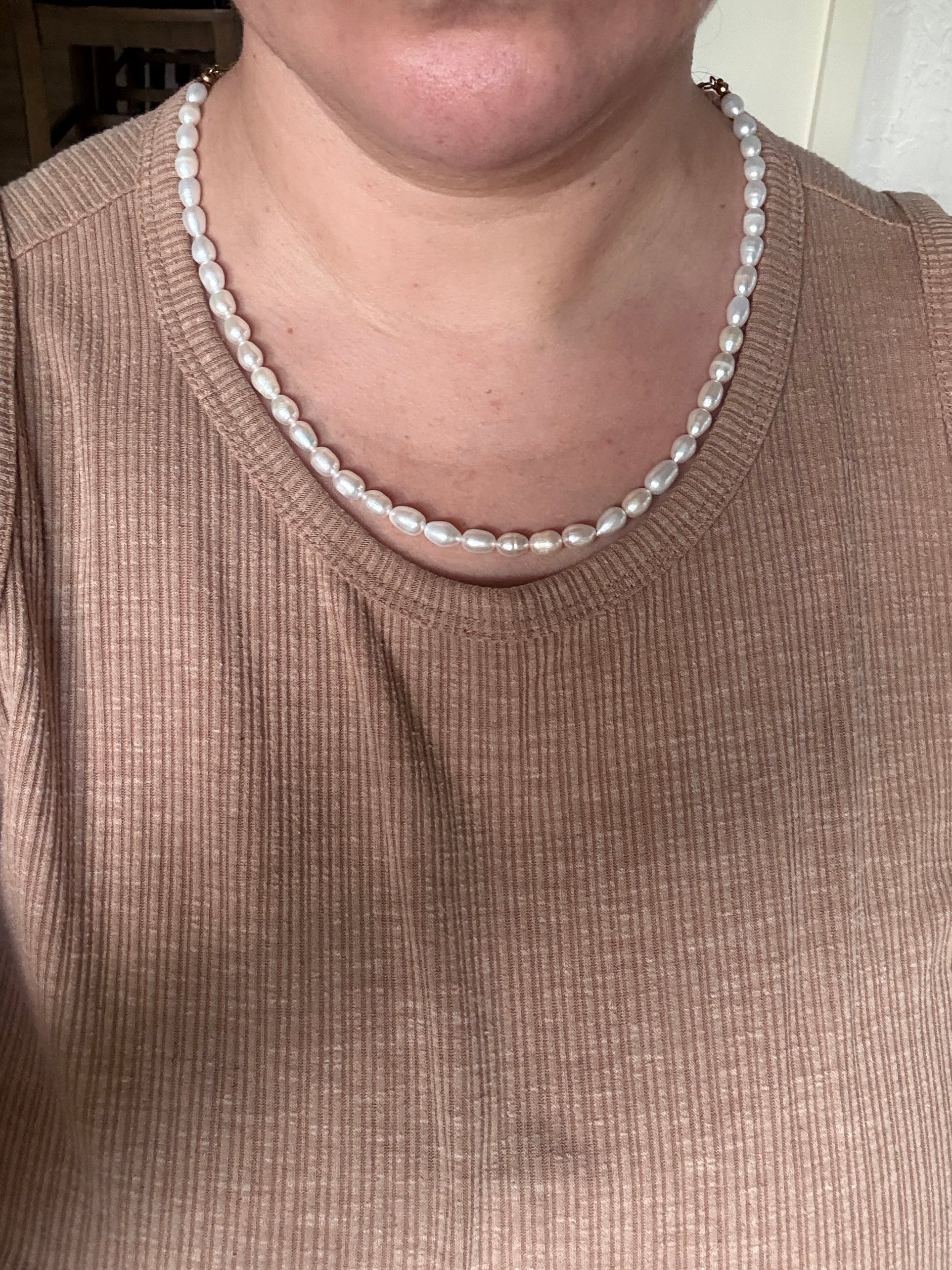 Pearl Necklace with Gold Paperclip Chain