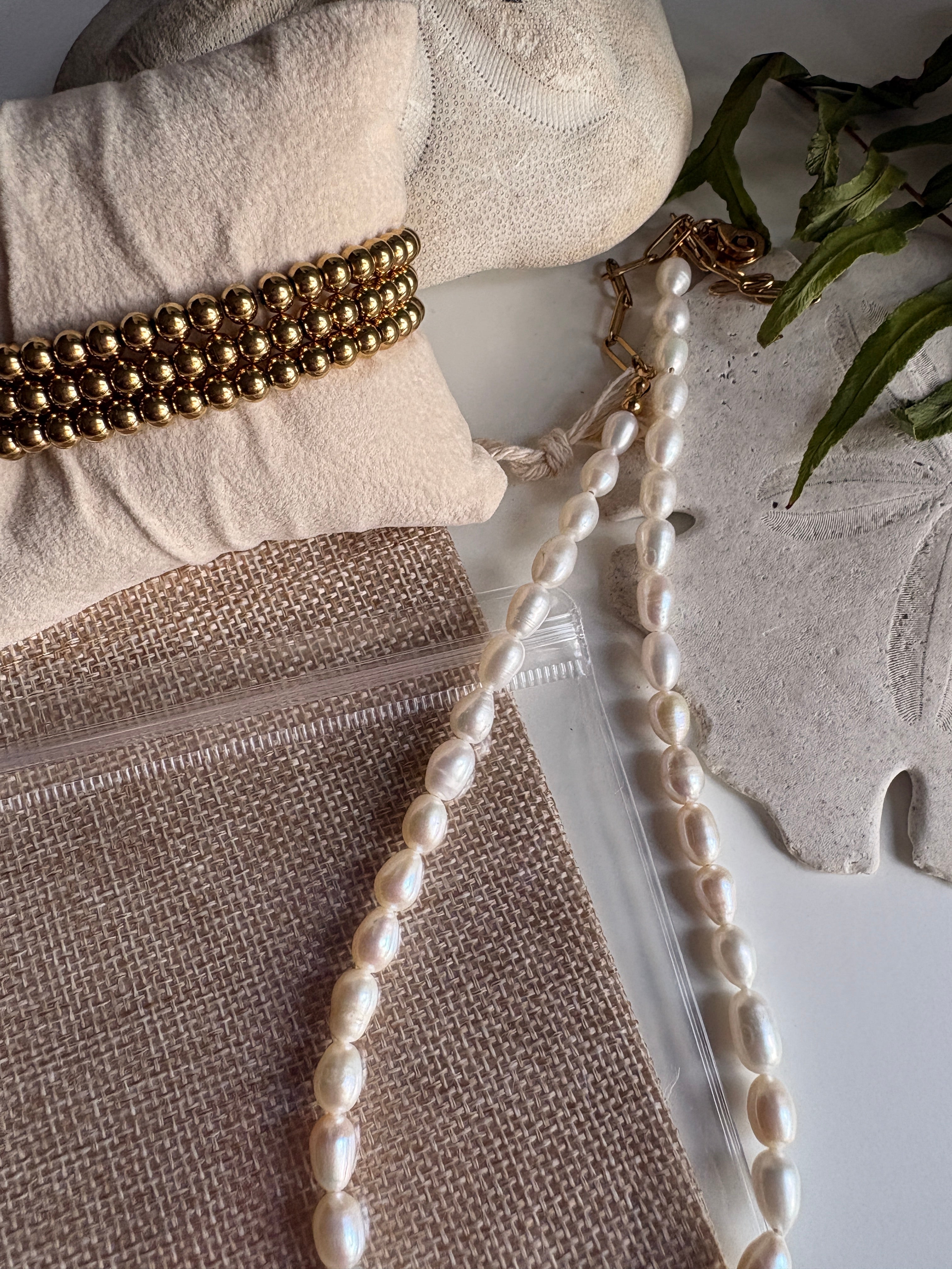 Pearl Necklace with Gold Paperclip Chain