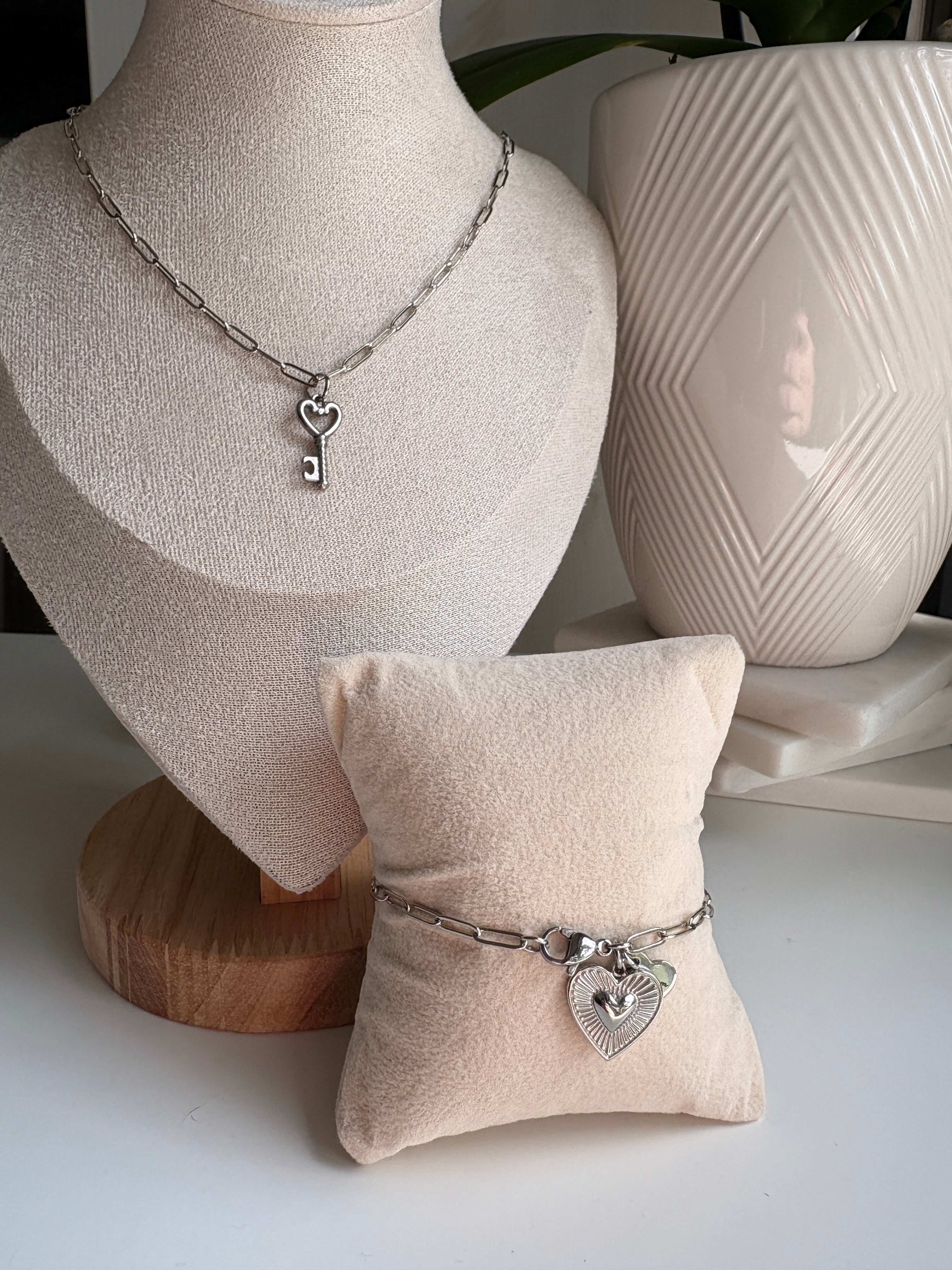 Silver Heart Paperclip Chain Set - Sky’s Gem Box