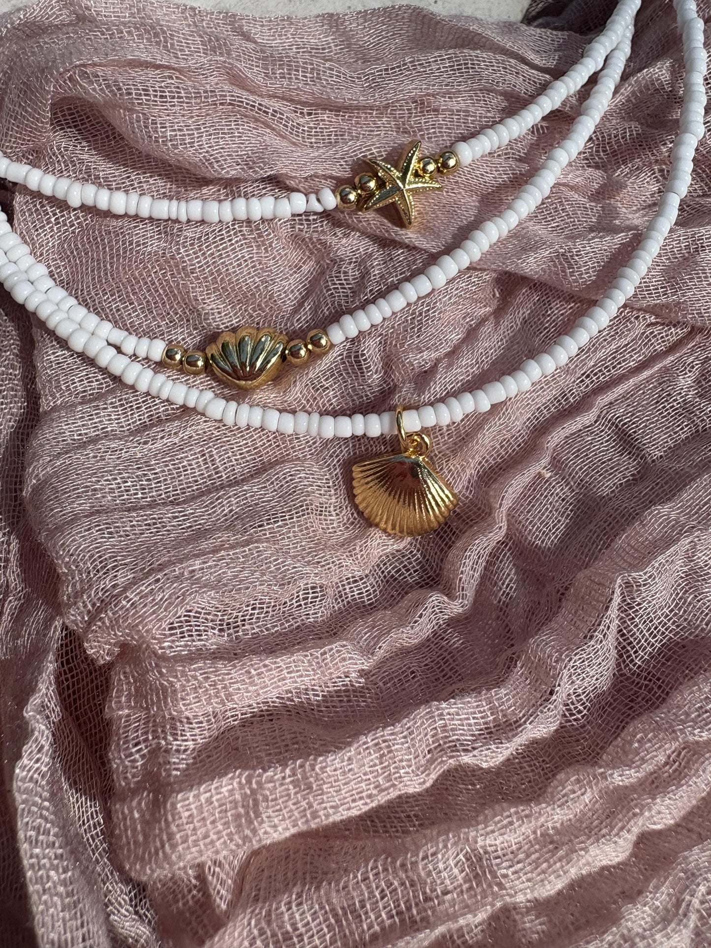 White seed bead seashell choker