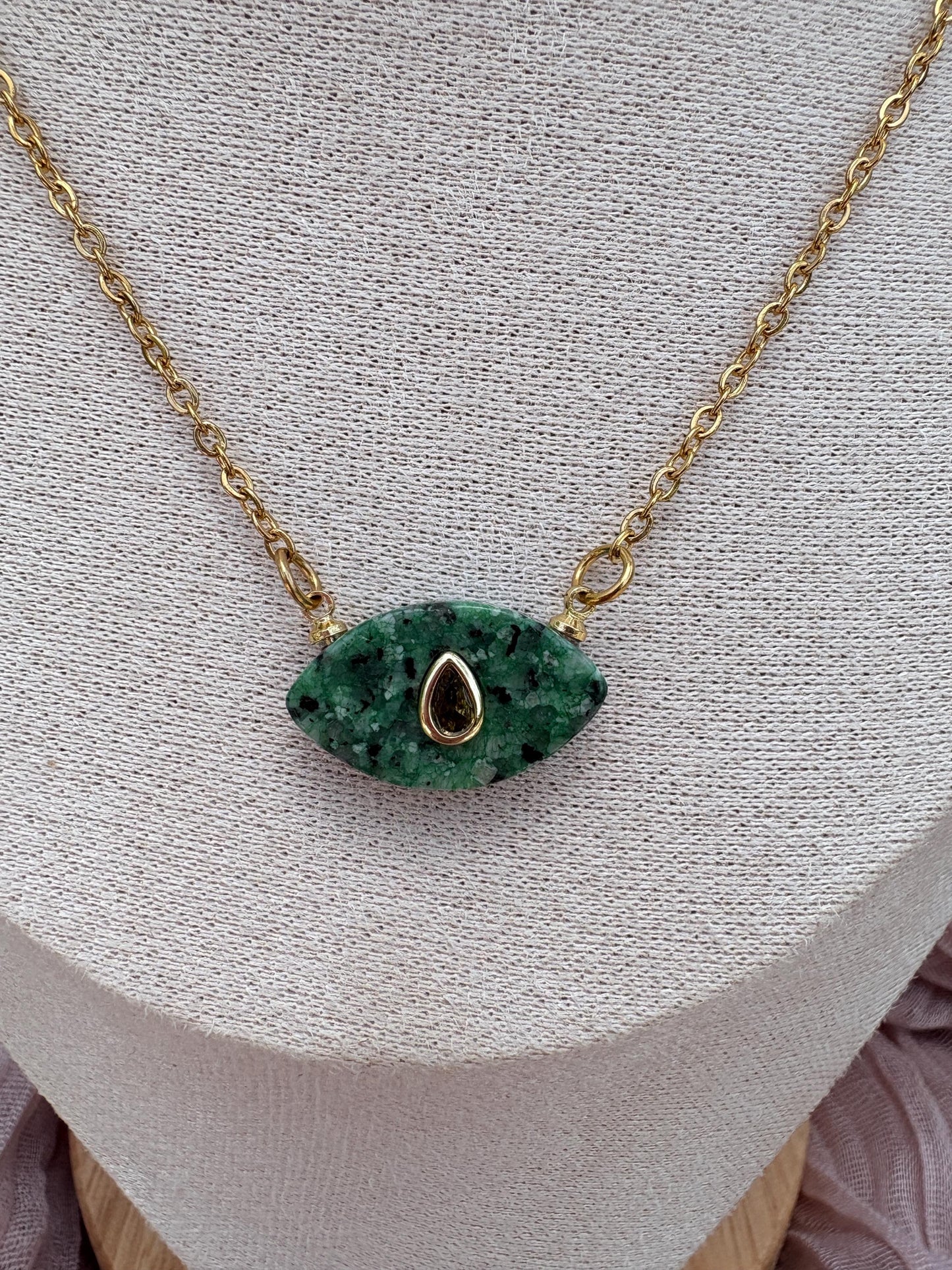 Gold Chain Necklace with Green Jasper Connector