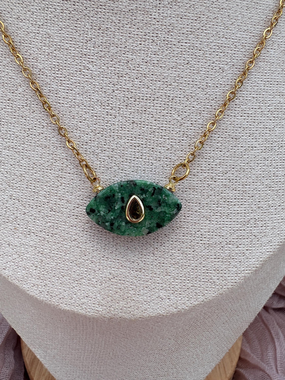Gold Chain Necklace with Green Jasper Connector - Sky’s Gem Box