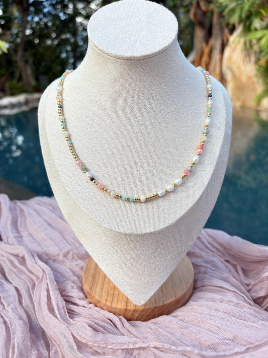Colorful Agate and Pearl Necklace