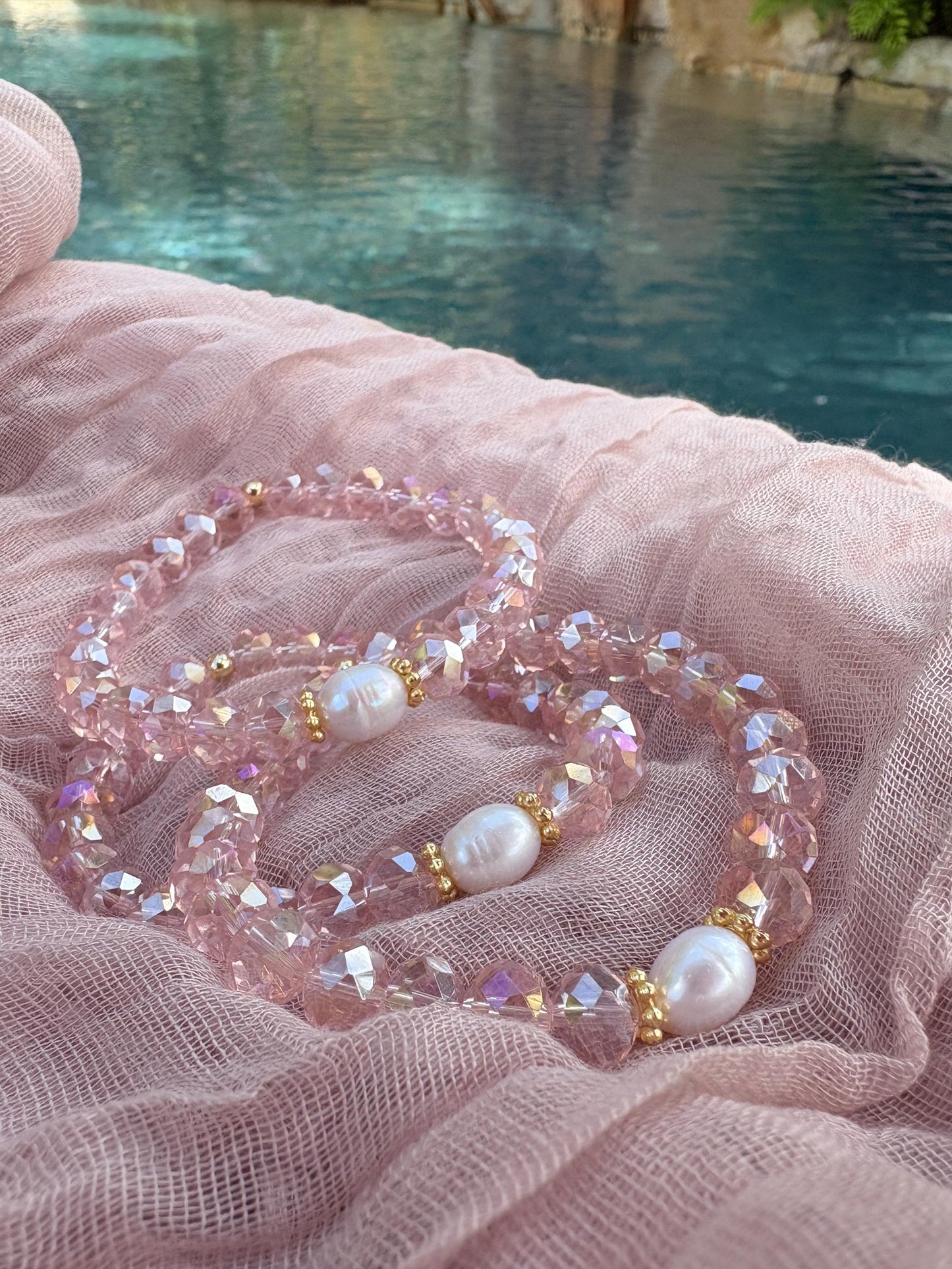 Pink Faceted Beaded Stretch Bracelet Set of 3