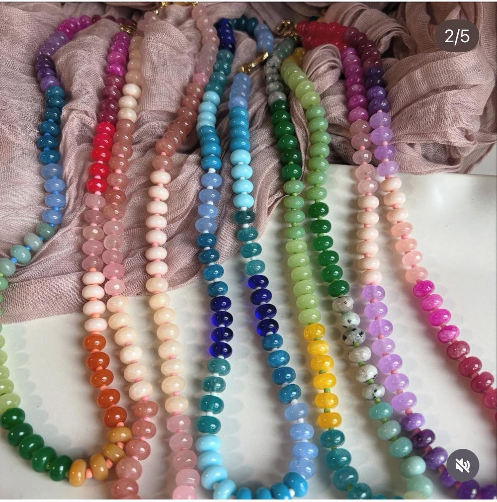 Pink and Purple Ombre Beaded Necklace with Initial Charm - Sky’s Gem Box