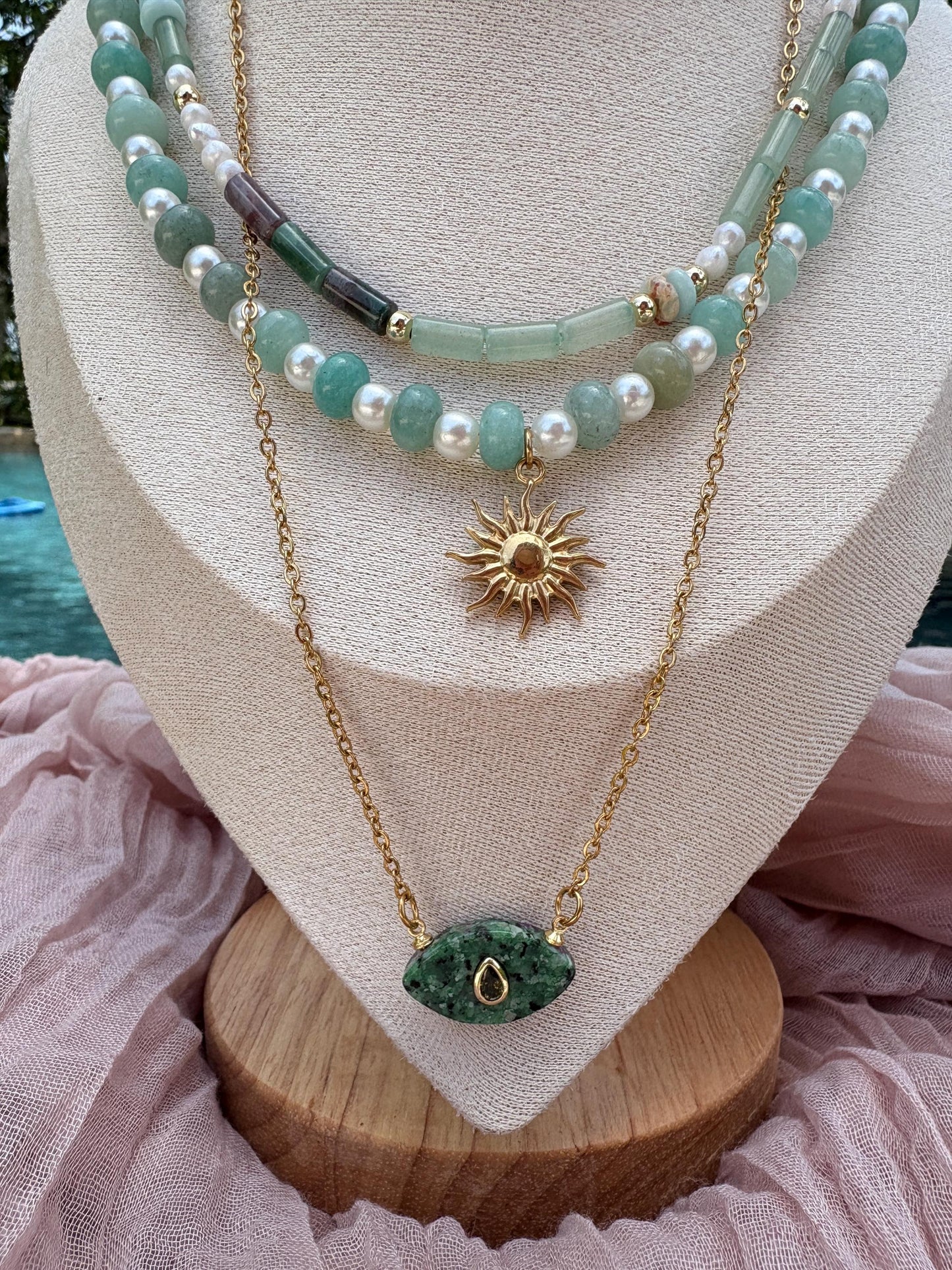 Gold Chain Necklace with Green Jasper Connector